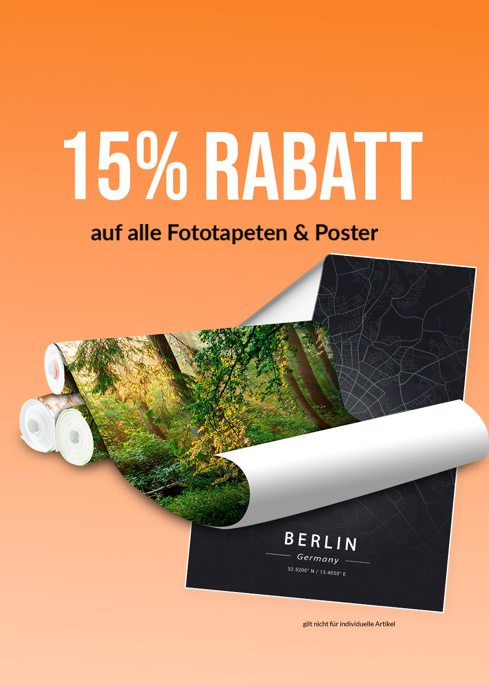 Frühlingsrabatt 15% auf Fototapten und Poster Frühlingsrabatt 15% auf Fototapten und Poster