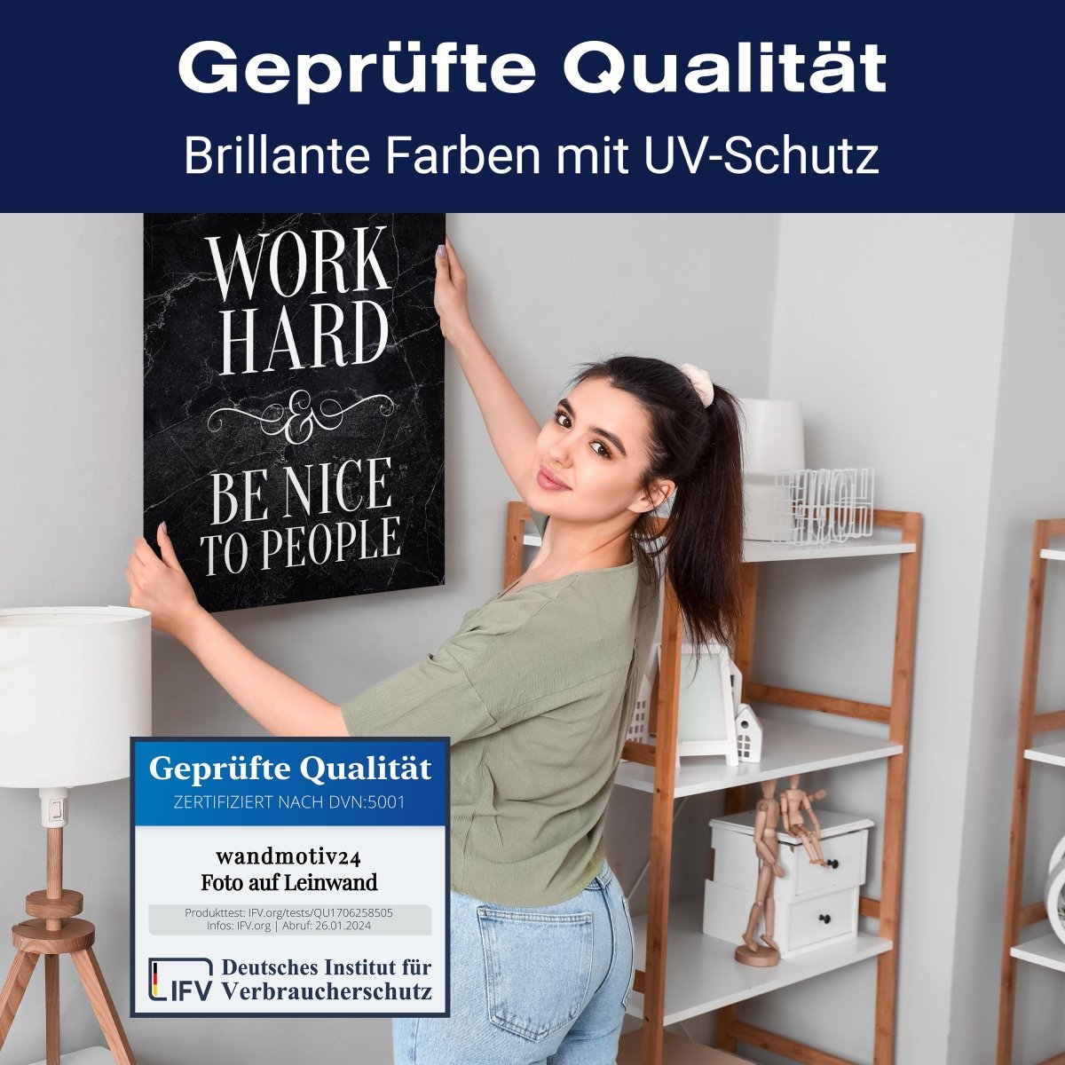Leinwandbild Motivation, Hochformat, Work hard be nice M0010 kaufen - Bild 4 Leinwandbild Motivation, Hochformat, Work hard be nice M0010 kaufen - Bild 4