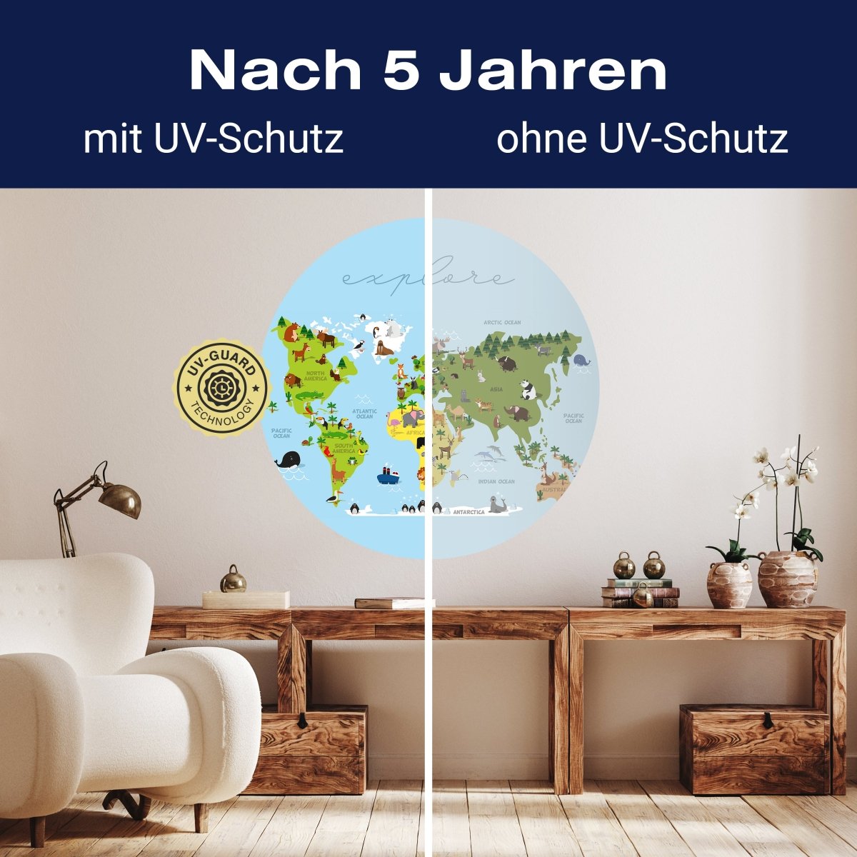 Runde Fototapete Weltkarte mit Tieren M0011 - Bild 9 Runde Fototapete Weltkarte mit Tieren M0011 - Bild 9