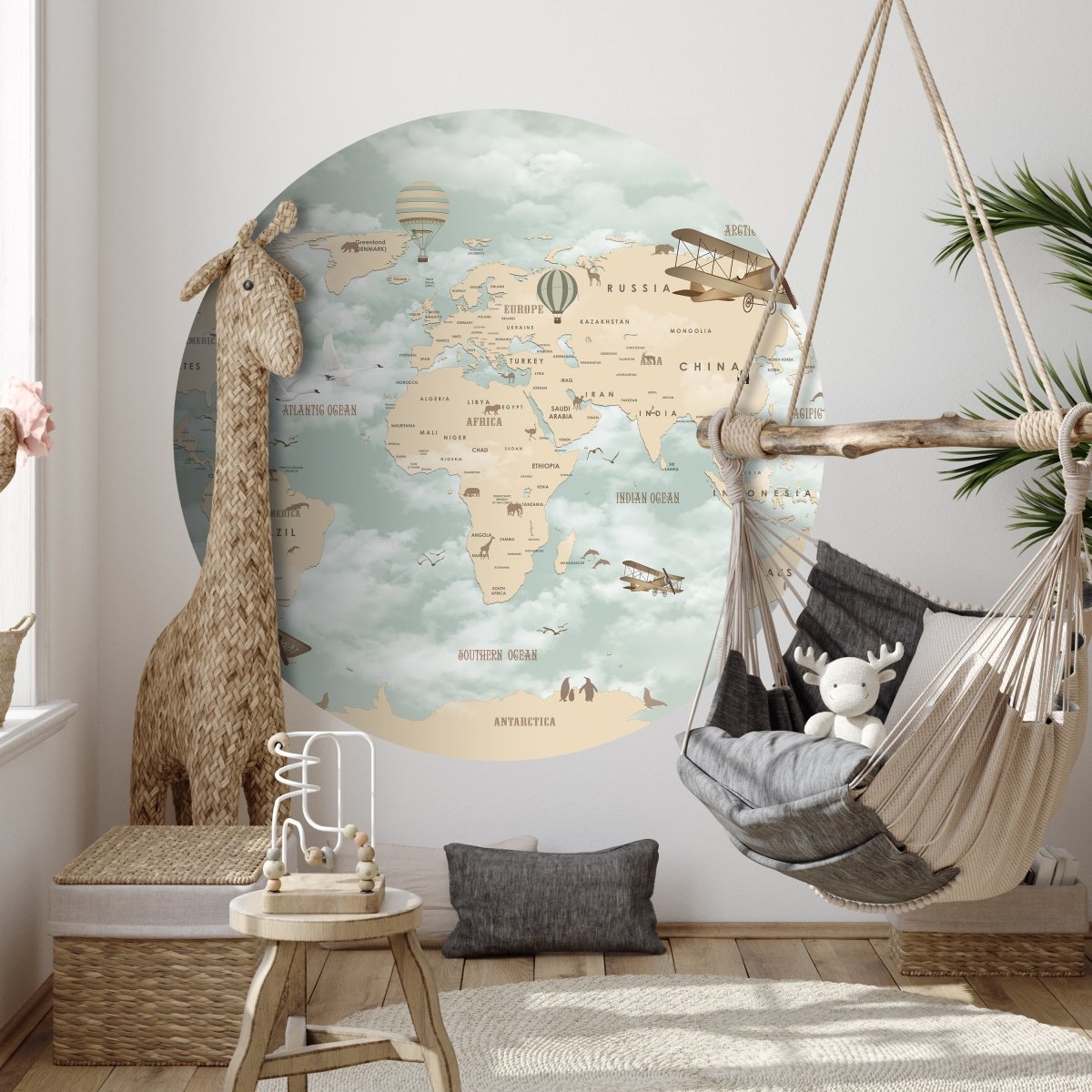 Runde Fototapete Weltkarte für Kinder M0017 - Bild 3 Runde Fototapete Weltkarte für Kinder M0017 - Bild 3