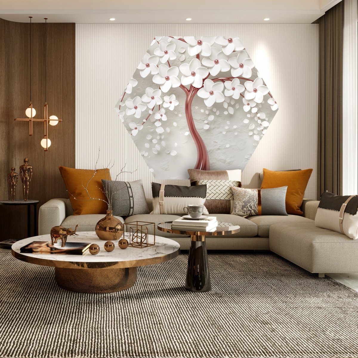 Hexagon-Fototapete roter Baum mit Blüten M0020 - Bild 3 Hexagon-Fototapete roter Baum mit Blüten M0020 - Bild 3