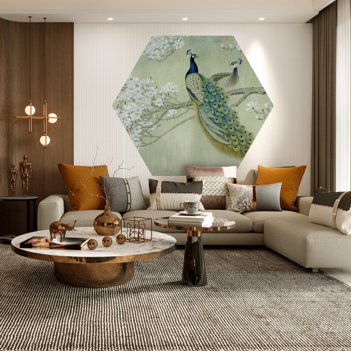 Hexagon-Fototapete Pfaue auf blühendem Zweig M0022 - Bild 3 Hexagon-Fototapete Pfaue auf blühendem Zweig M0022 - Bild 3