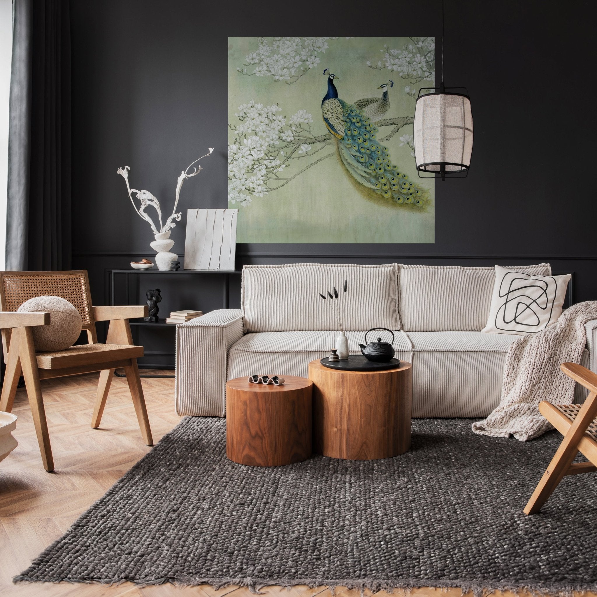 Quadratische Fototapete Pfaue auf blühendem Zweig M0022 - Bild 2 Quadratische Fototapete Pfaue auf blühendem Zweig M0022 - Bild 2