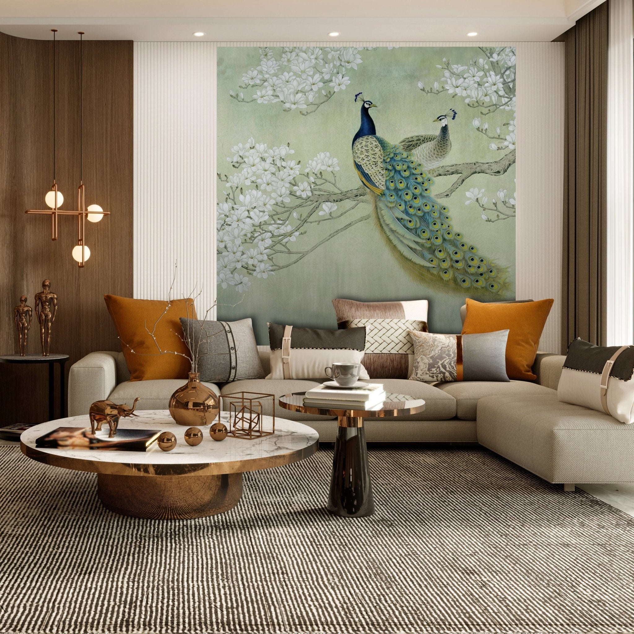 Quadratische Fototapete Pfaue auf blühendem Zweig M0022 - Bild 3 Quadratische Fototapete Pfaue auf blühendem Zweig M0022 - Bild 3