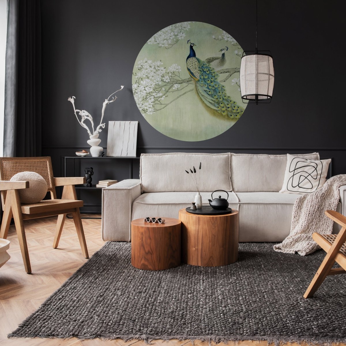 Runde Fototapete Pfaue auf blühendem Zweig M0022 - Bild 2 Runde Fototapete Pfaue auf blühendem Zweig M0022 - Bild 2