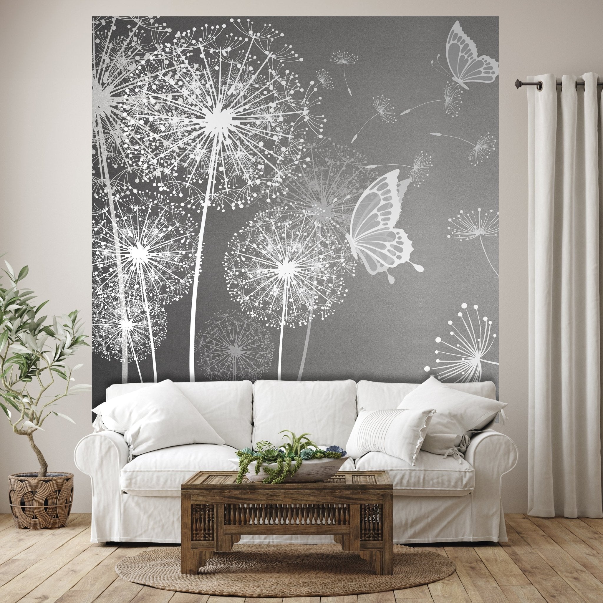 Quadratische Fototapete Pusteblumen mit Schmetterlingen M0029 - Bild 1 Quadratische Fototapete Pusteblumen mit Schmetterlingen M0029 - Bild 1