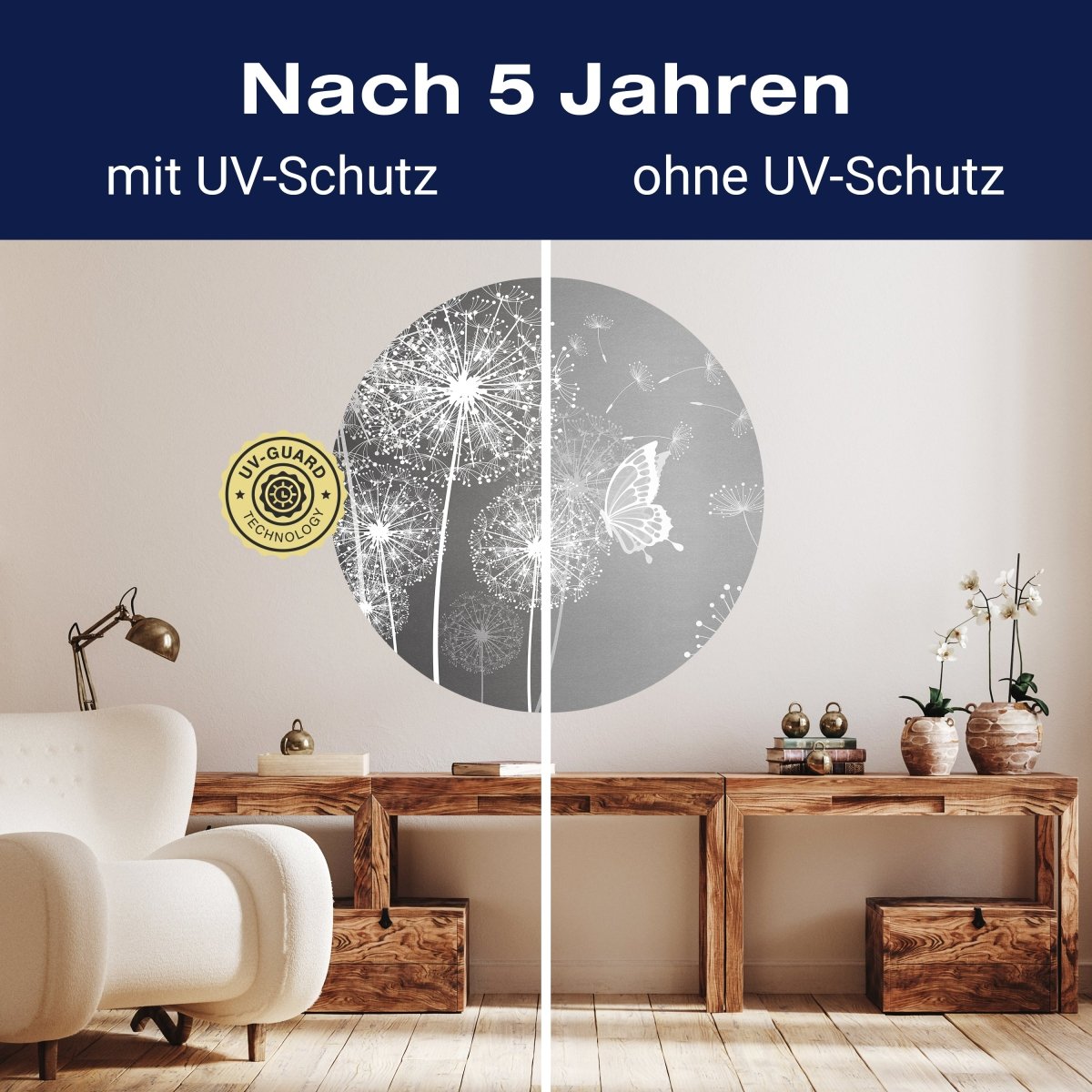 Runde Fototapete Pusteblumen mit Schmetterlingen M0029 - Bild 9 Runde Fototapete Pusteblumen mit Schmetterlingen M0029 - Bild 9