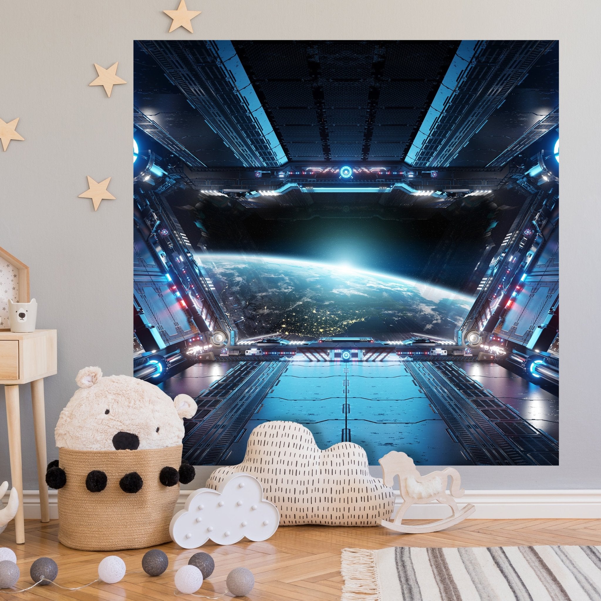 Quadratische Fototapete Blick aus Raumschiff M0032 - Bild 1 Quadratische Fototapete Blick aus Raumschiff M0032 - Bild 1