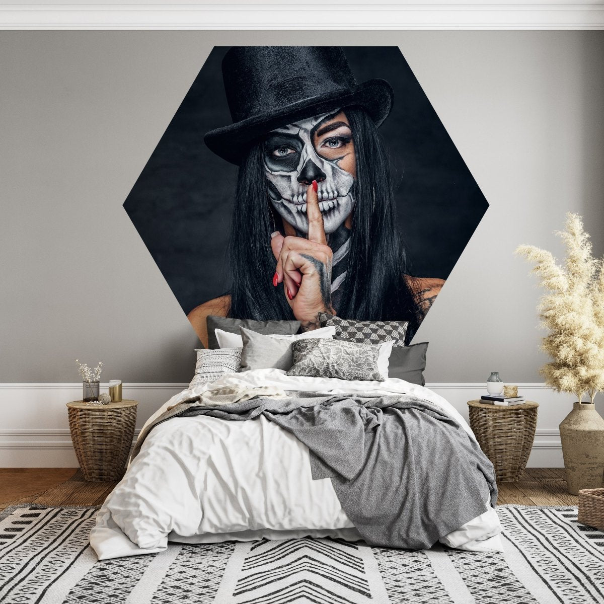 Hexagon-Fototapete Frau mit Totenkopf M0034 - Bild 3 Hexagon-Fototapete Frau mit Totenkopf M0034 - Bild 3