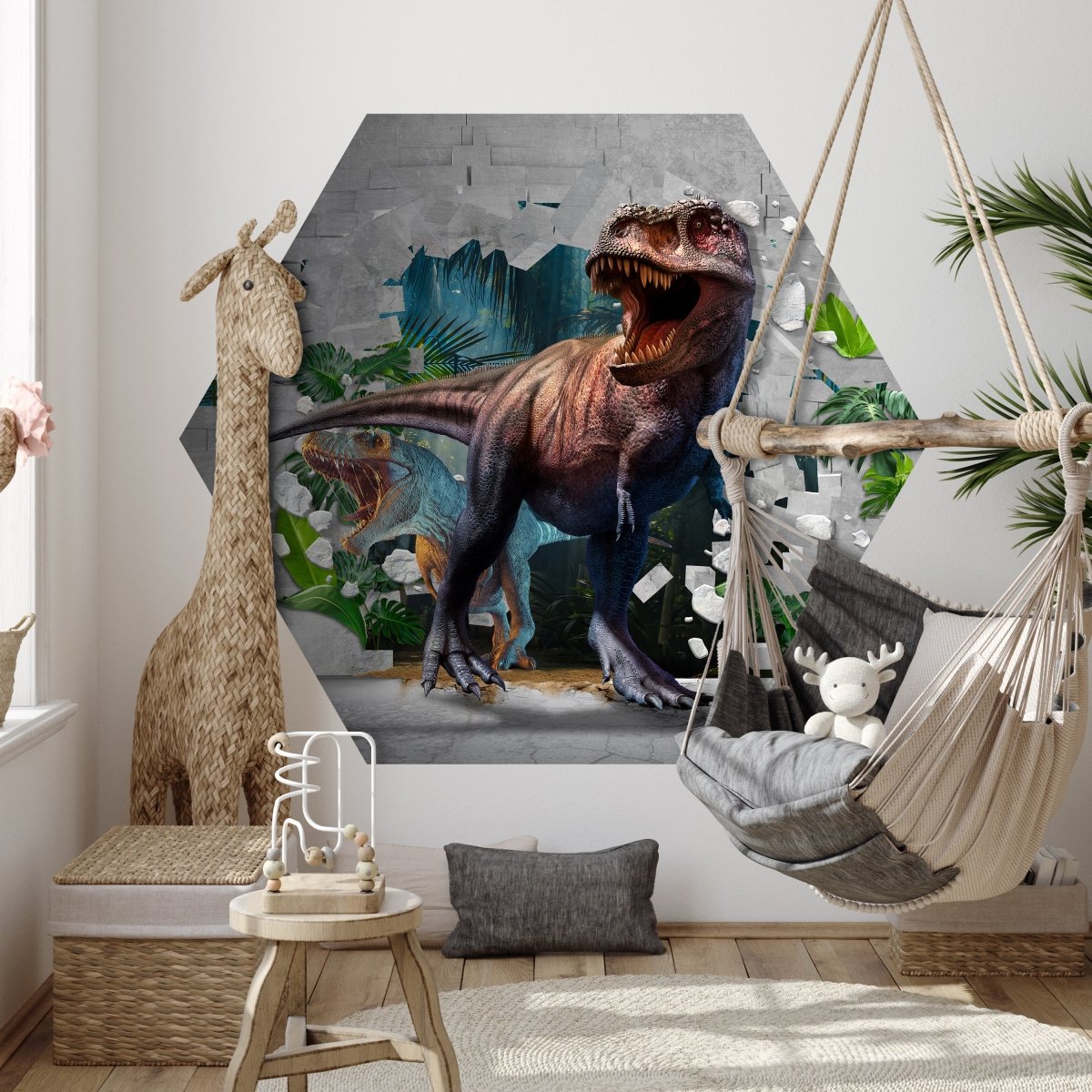 Hexagon-Fototapete Wanddurchbruch mit Dinosauriern M0038 - Bild 3 Hexagon-Fototapete Wanddurchbruch mit Dinosauriern M0038 - Bild 3