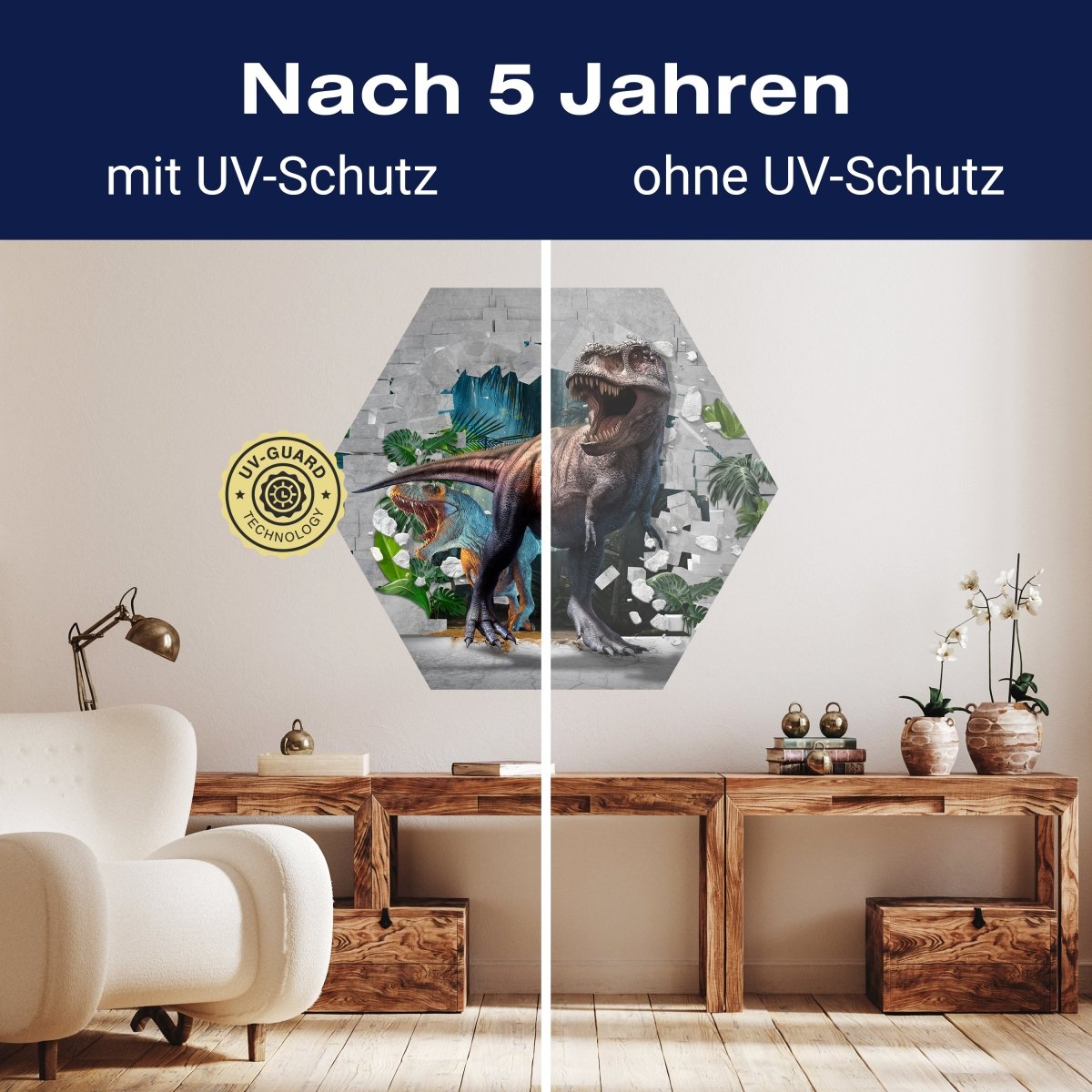 Hexagon-Fototapete Wanddurchbruch mit Dinosauriern M0038 - Bild 9 Hexagon-Fototapete Wanddurchbruch mit Dinosauriern M0038 - Bild 9