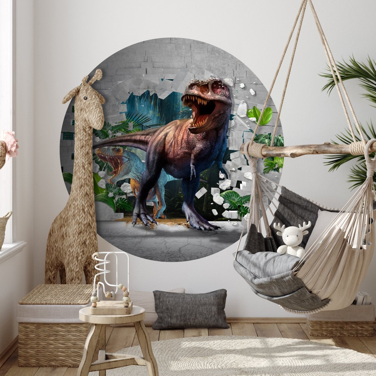 Runde Fototapete Wanddurchbruch mit Dinosauriern M0038 - Bild 3 Runde Fototapete Wanddurchbruch mit Dinosauriern M0038 - Bild 3