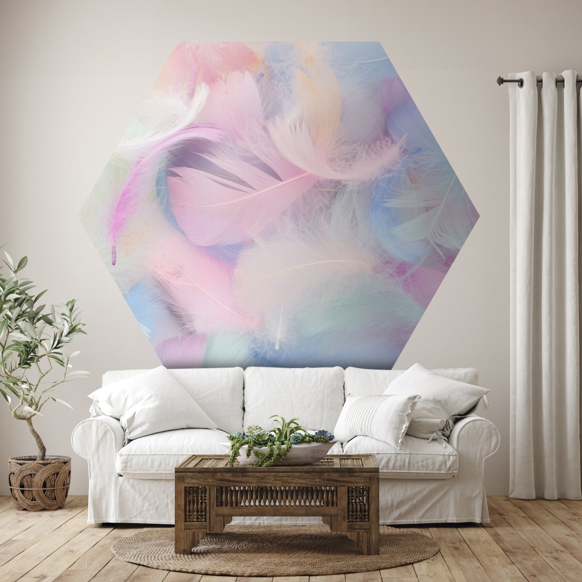Hexagon-Fototapete bunte Federn M0039 - Bild 1 Hexagon-Fototapete bunte Federn M0039 - Bild 1