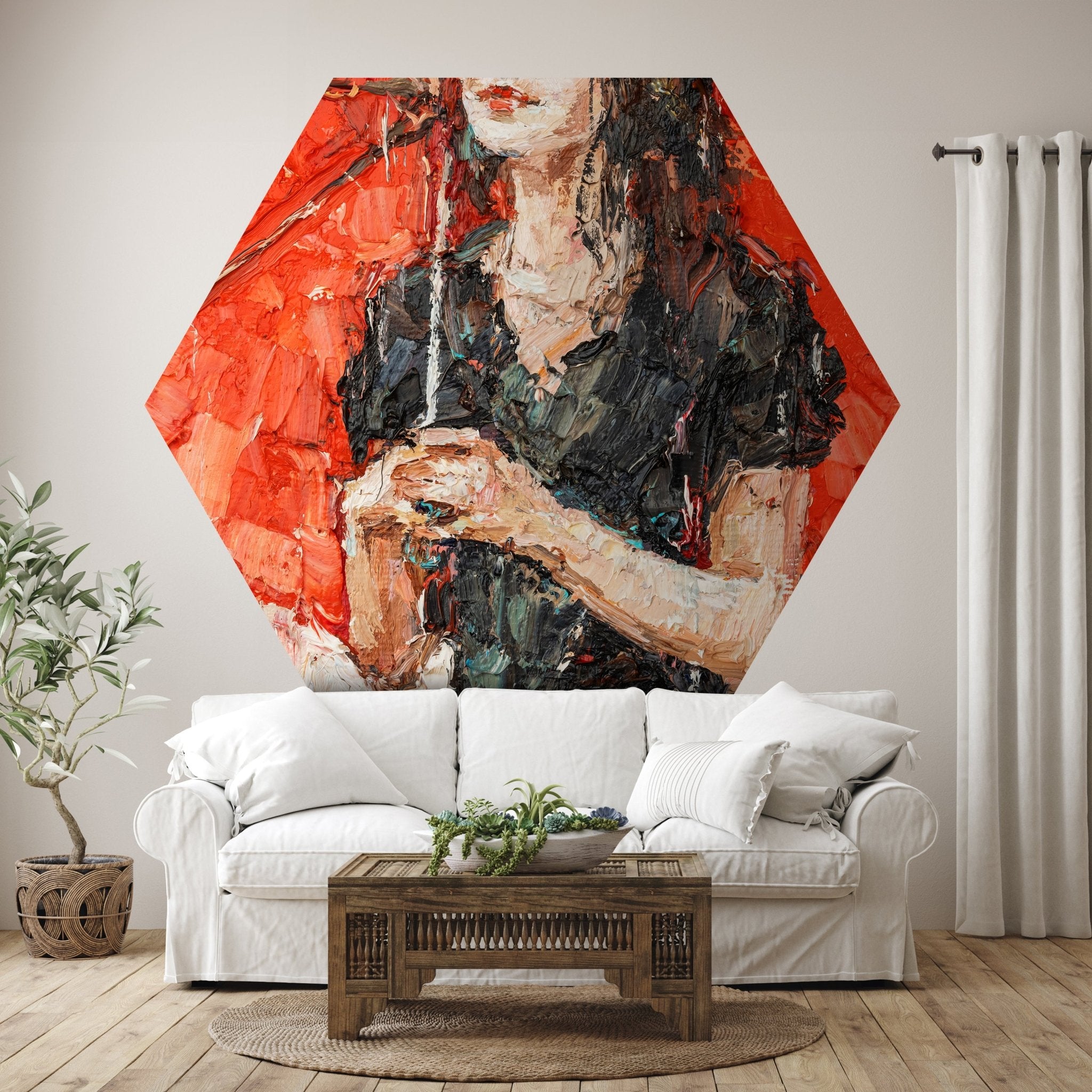 Hexagon-Fototapete Frau Malerei Regenschirm M0050 - Bild 1 Hexagon-Fototapete Frau Malerei Regenschirm M0050 - Bild 1