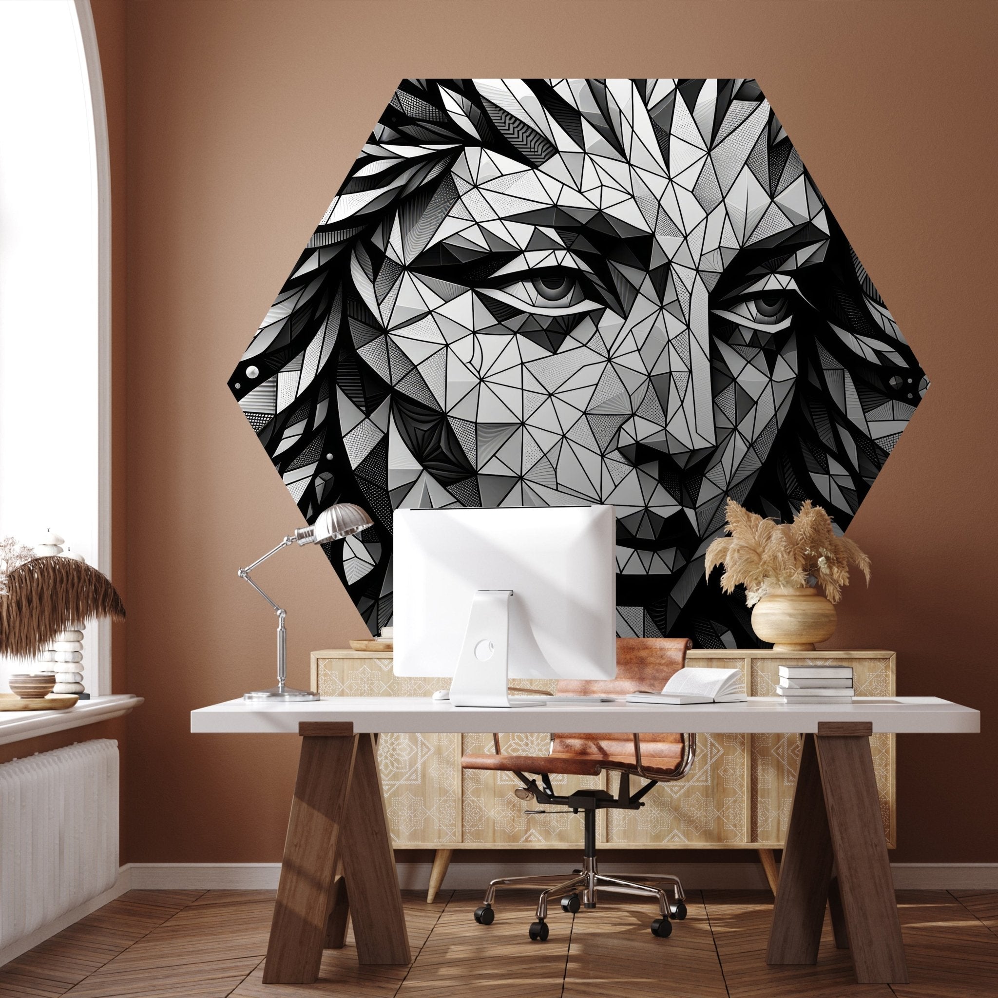 Hexagon-Fototapete geometrisches Gesicht, Kunst M0053 - Bild 1 Hexagon-Fototapete geometrisches Gesicht, Kunst M0053 - Bild 1