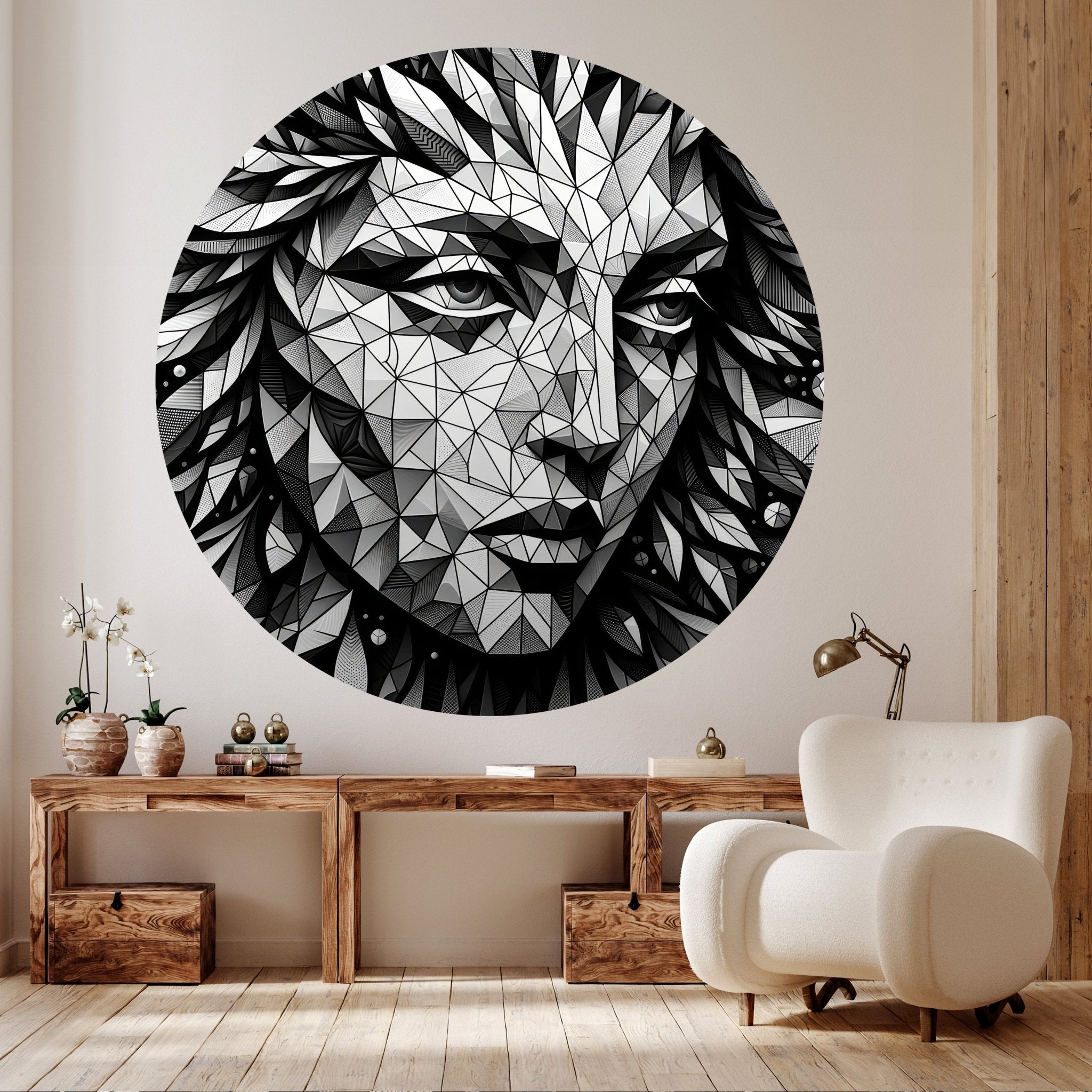 Runde Fototapete geometrisches Gesicht, Kunst M0053 - Bild 2 Runde Fototapete geometrisches Gesicht, Kunst M0053 - Bild 2