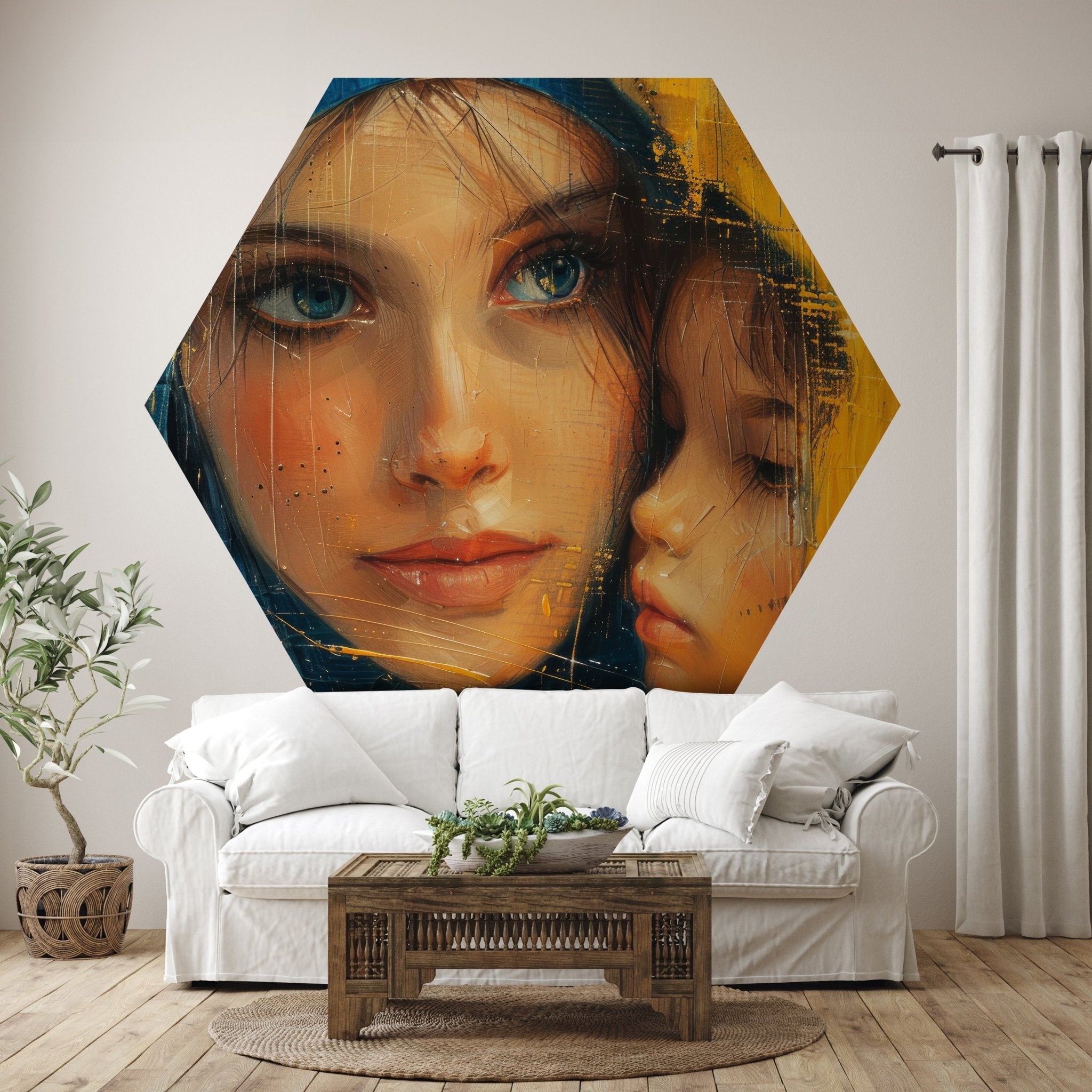 Hexagon-Fototapete Malerei Frau Kind M0054 - Bild 1 Hexagon-Fototapete Malerei Frau Kind M0054 - Bild 1