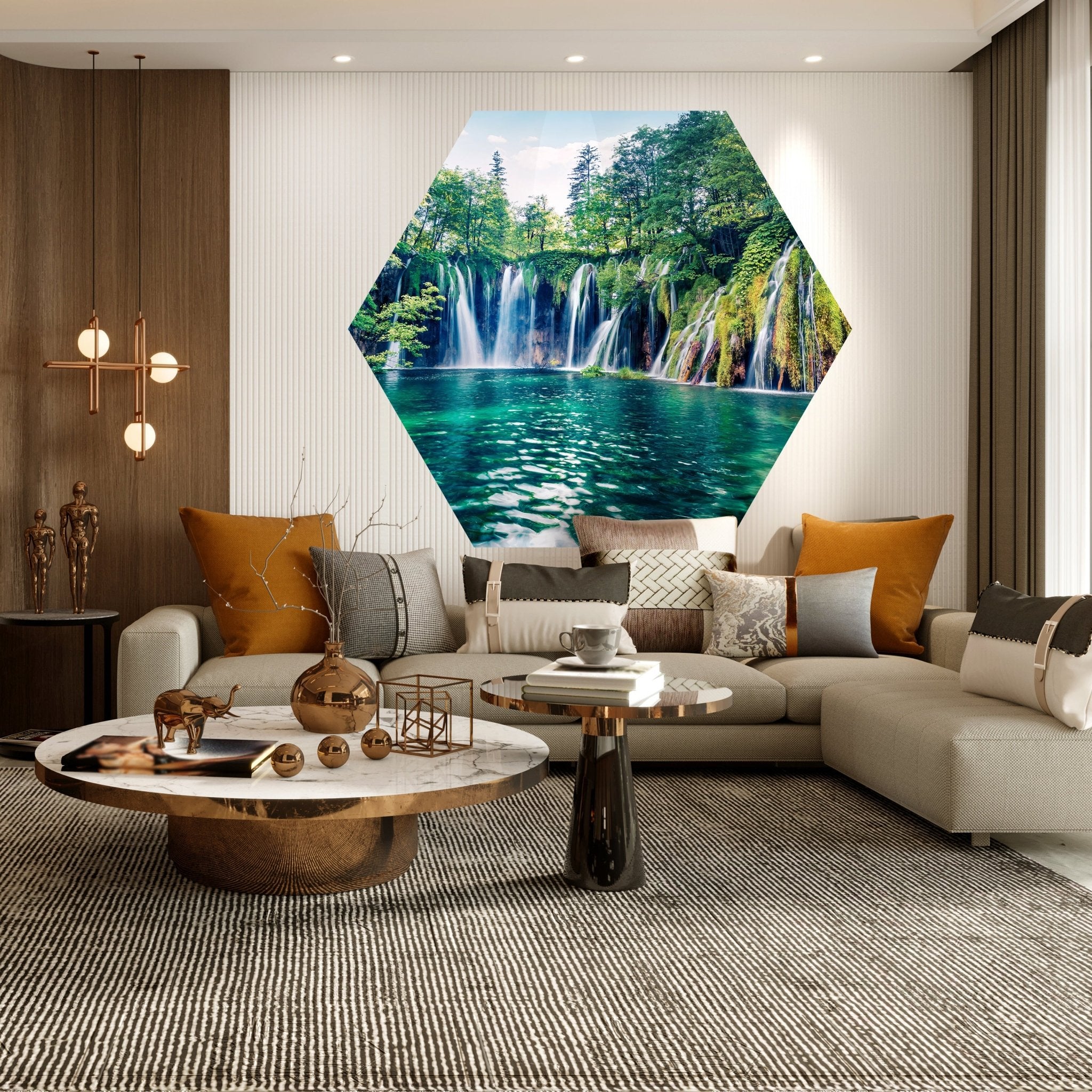 Hexagon-Fototapete Wasserfall mit See M0062 - Bild 3 Hexagon-Fototapete Wasserfall mit See M0062 - Bild 3