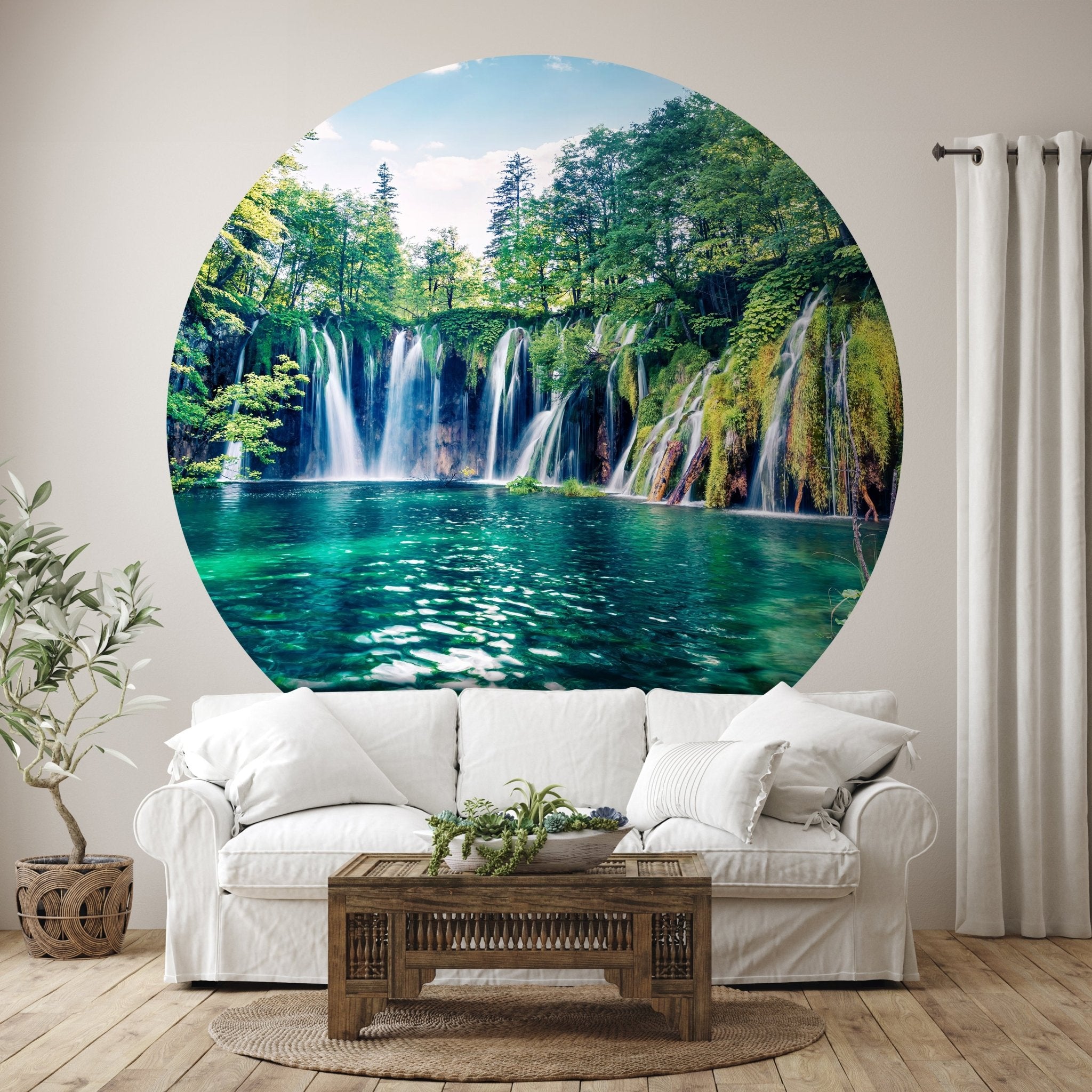 Runde Fototapete Wasserfall mit See M0062 - Bild 1 Runde Fototapete Wasserfall mit See M0062 - Bild 1