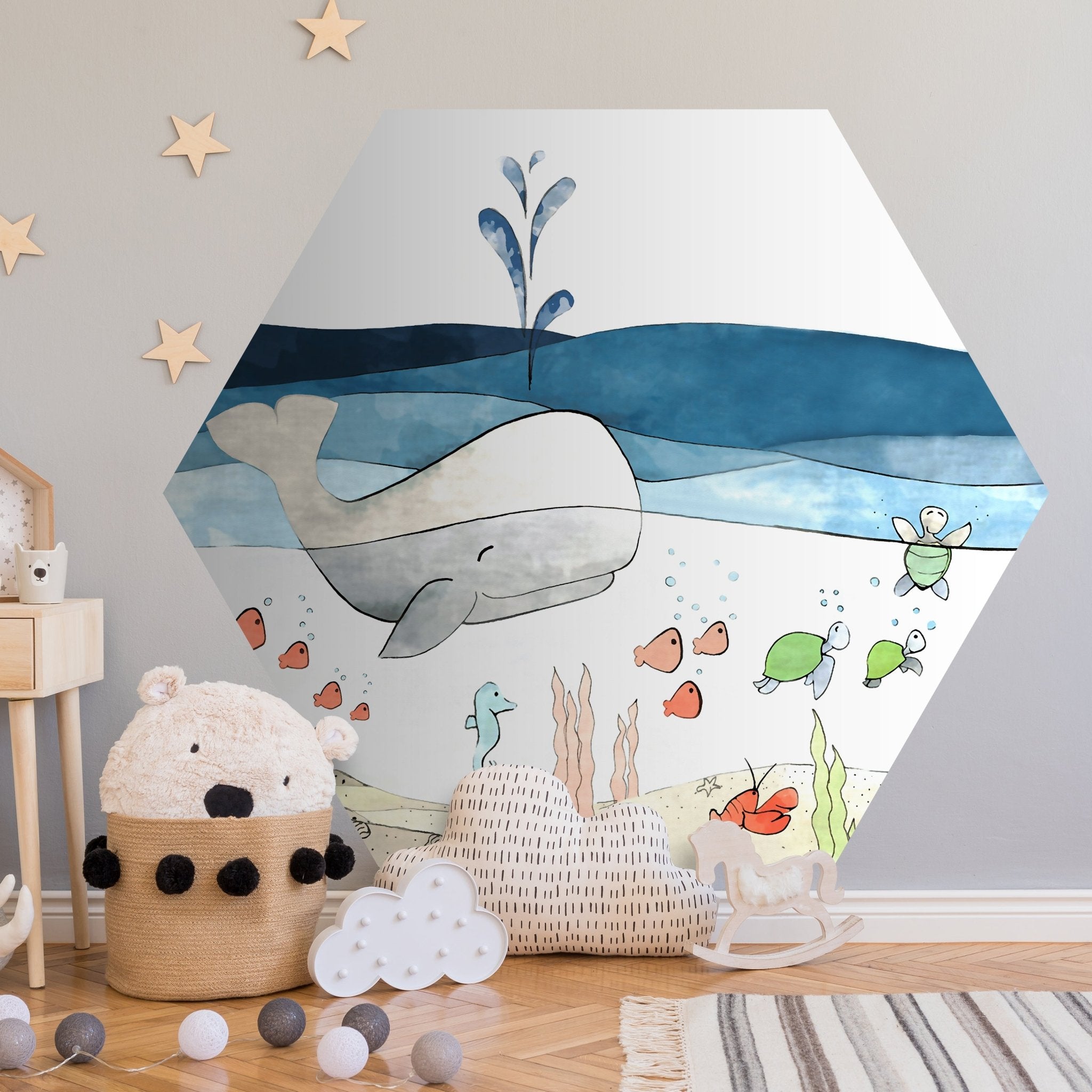 Hexagon-Fototapete Wal Schildkröte Meer M0063 - Bild 1 Hexagon-Fototapete Wal Schildkröte Meer M0063 - Bild 1