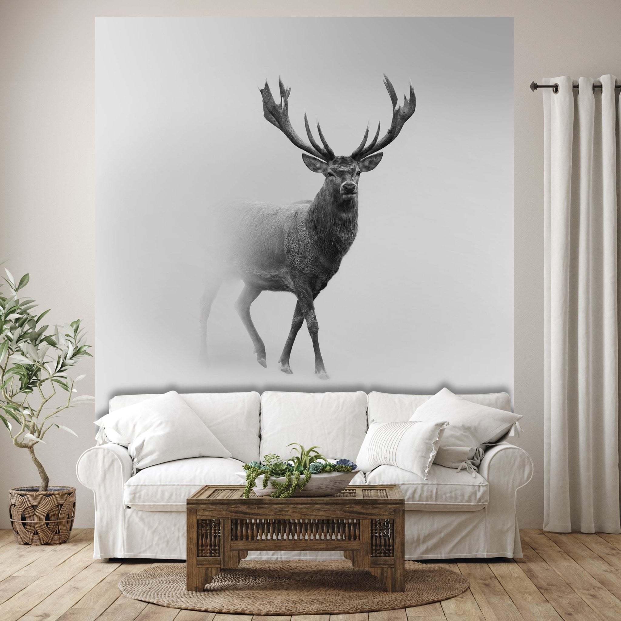 Quadratische Fototapete Hirsch im Nebel M0064 - Bild 1 Quadratische Fototapete Hirsch im Nebel M0064 - Bild 1