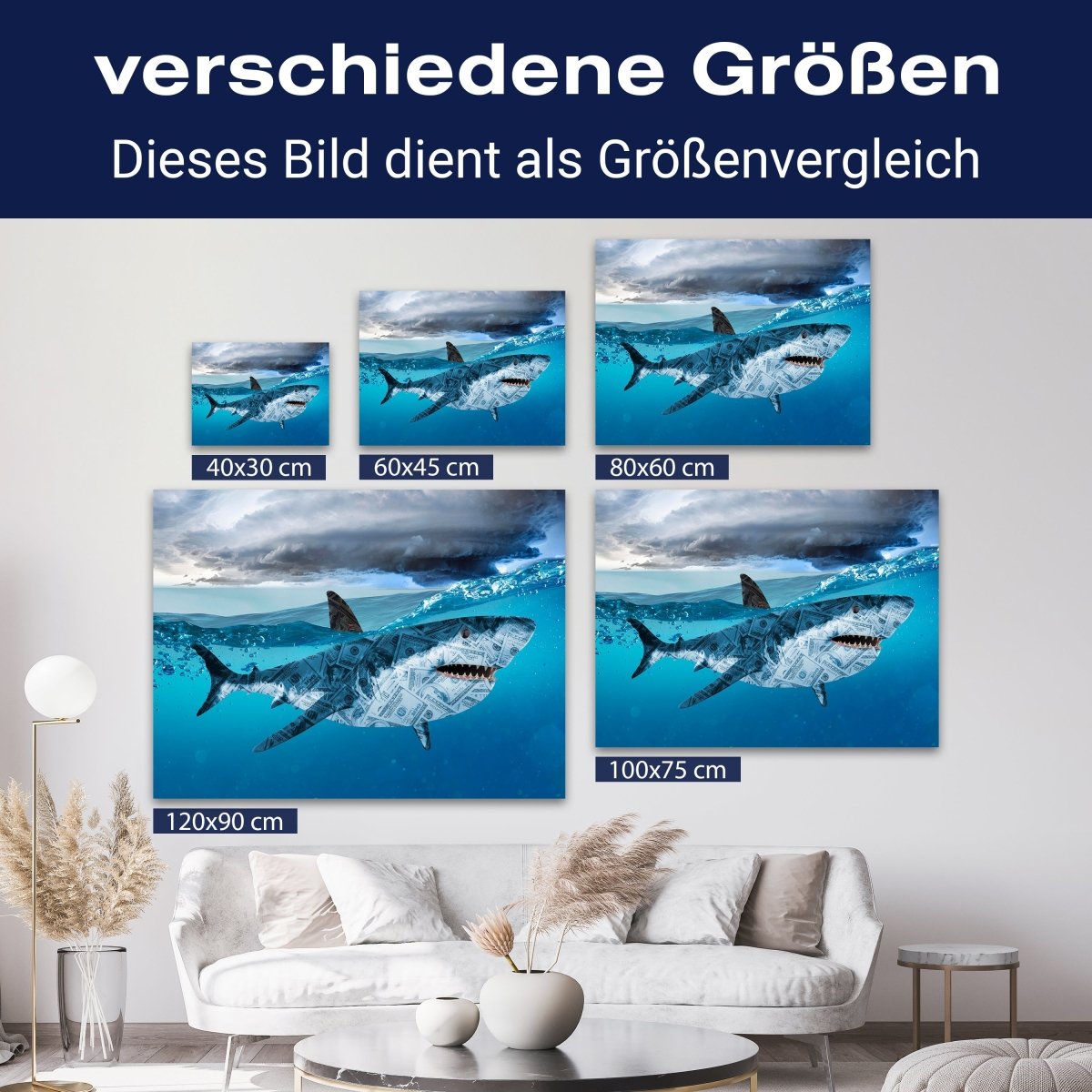 Leinwandbild Motivation, Querformat, Hai Moneyshark M0134 kaufen - Bild 8 Leinwandbild Motivation, Querformat, Hai Moneyshark M0134 kaufen - Bild 8