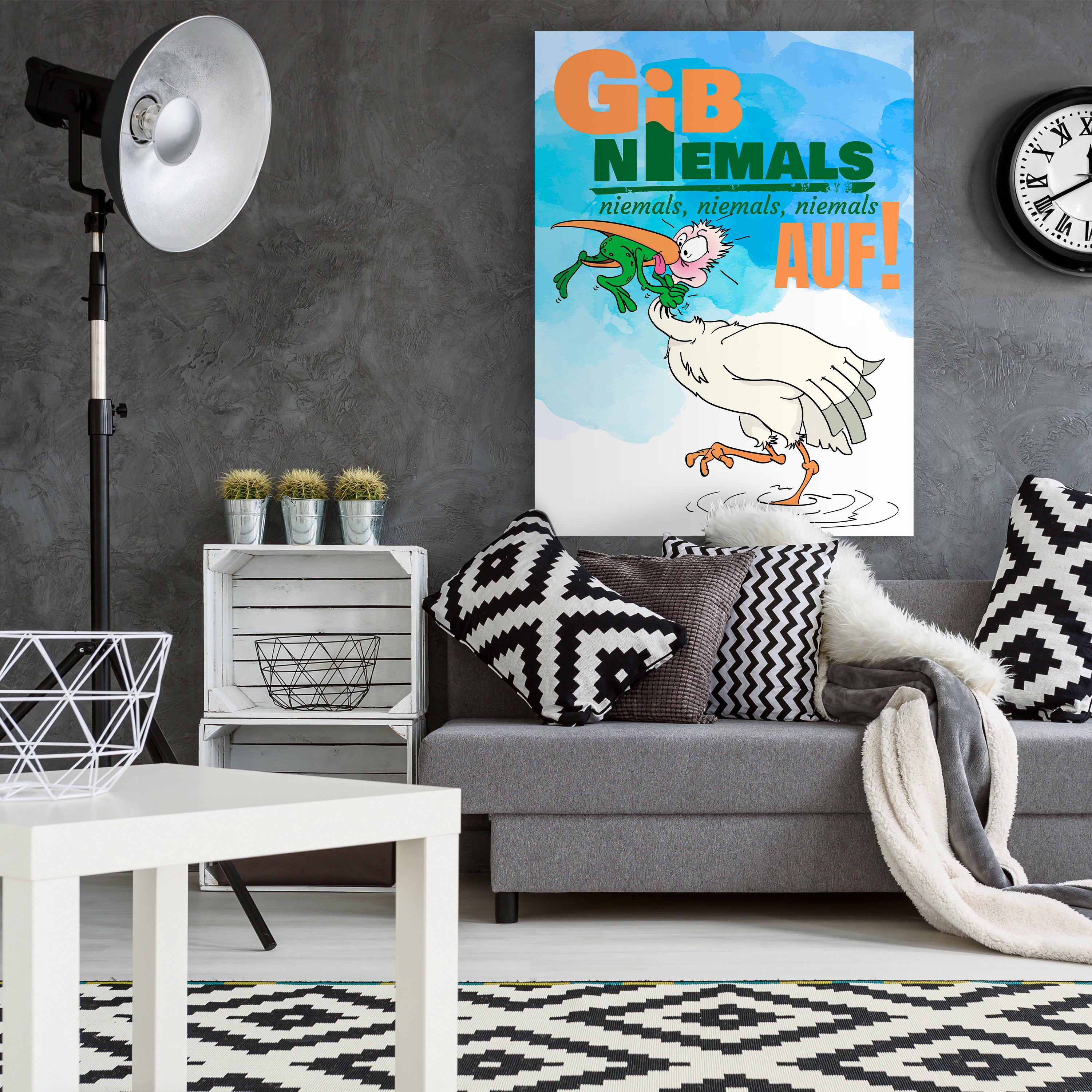 Leinwandbild Motivation, Hochformat, Storch Frosch gib niemals auf M0136 kaufen - Bild 2 Leinwandbild Motivation, Hochformat, Storch Frosch gib niemals auf M0136 kaufen - Bild 2