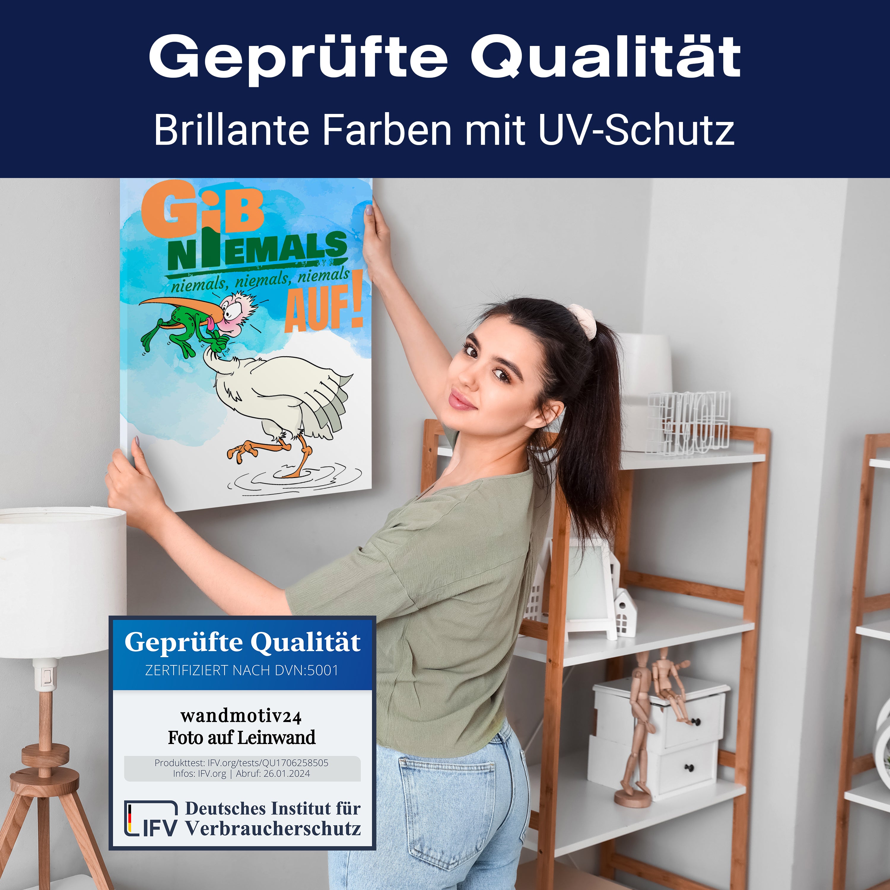 Leinwandbild Motivation, Hochformat, Storch Frosch gib niemals auf M0136 kaufen - Bild 4 Leinwandbild Motivation, Hochformat, Storch Frosch gib niemals auf M0136 kaufen - Bild 4