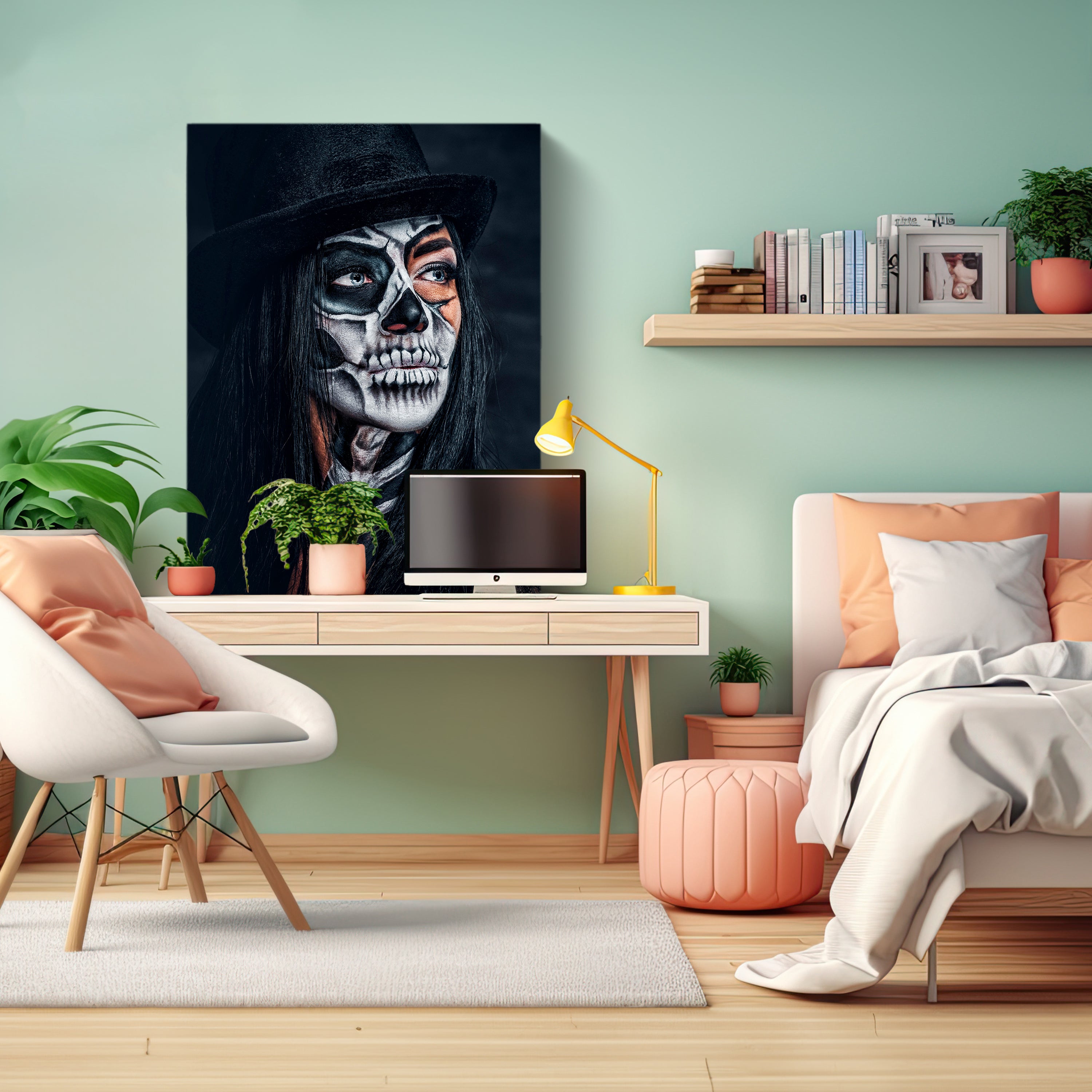 Leinwandbild starke Frauen, Hochformat, Frau mit Totenkopf Makeup M0139 kaufen - Bild 3 Leinwandbild starke Frauen, Hochformat, Frau mit Totenkopf Makeup M0139 kaufen - Bild 3