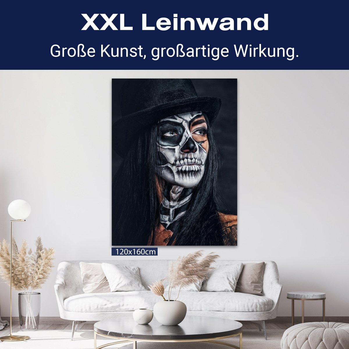 Leinwandbild starke Frauen, Hochformat, Frau mit Totenkopf Makeup M0139 kaufen - Bild 9 Leinwandbild starke Frauen, Hochformat, Frau mit Totenkopf Makeup M0139 kaufen - Bild 9