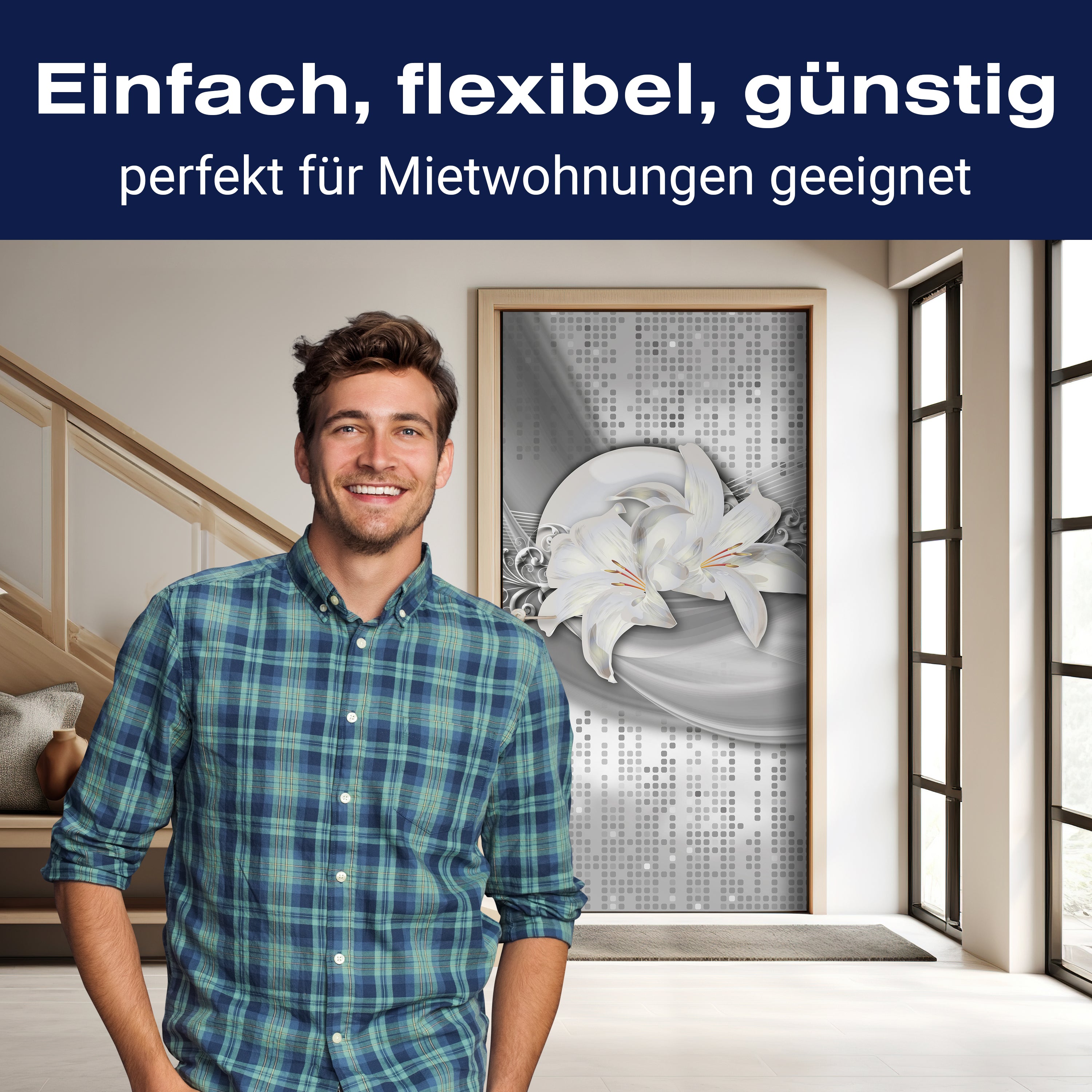 Türtapete abstrakte Lilien grau silber M0524 - Bild 3 Türtapete abstrakte Lilien grau silber M0524 - Bild 3