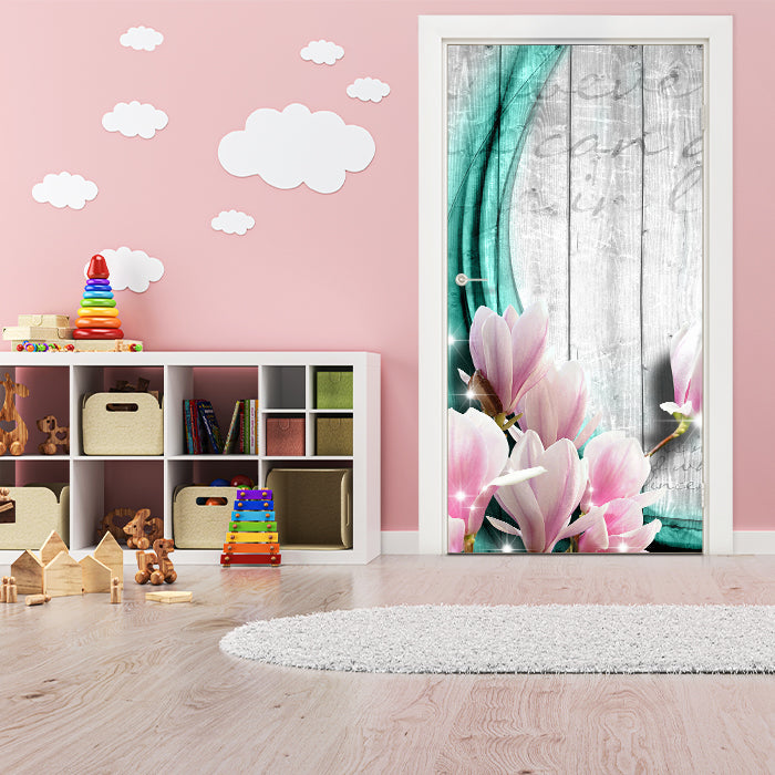 Türtapete Holz Blüten türkis M0541 - Bild 1 Türtapete Holz Blüten türkis M0541 - Bild 1