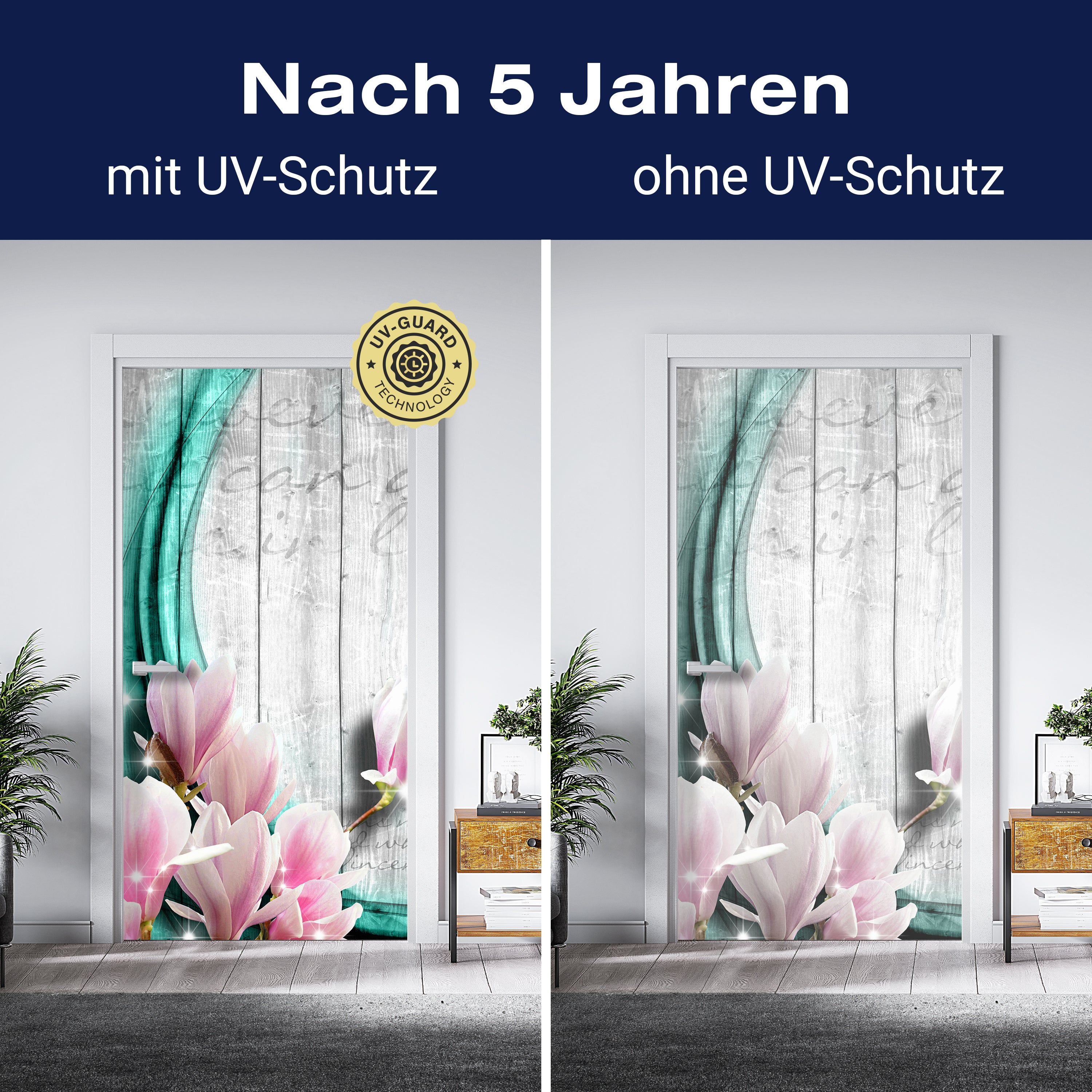 Türtapete Holz Blüten türkis M0541 - Bild 4 Türtapete Holz Blüten türkis M0541 - Bild 4