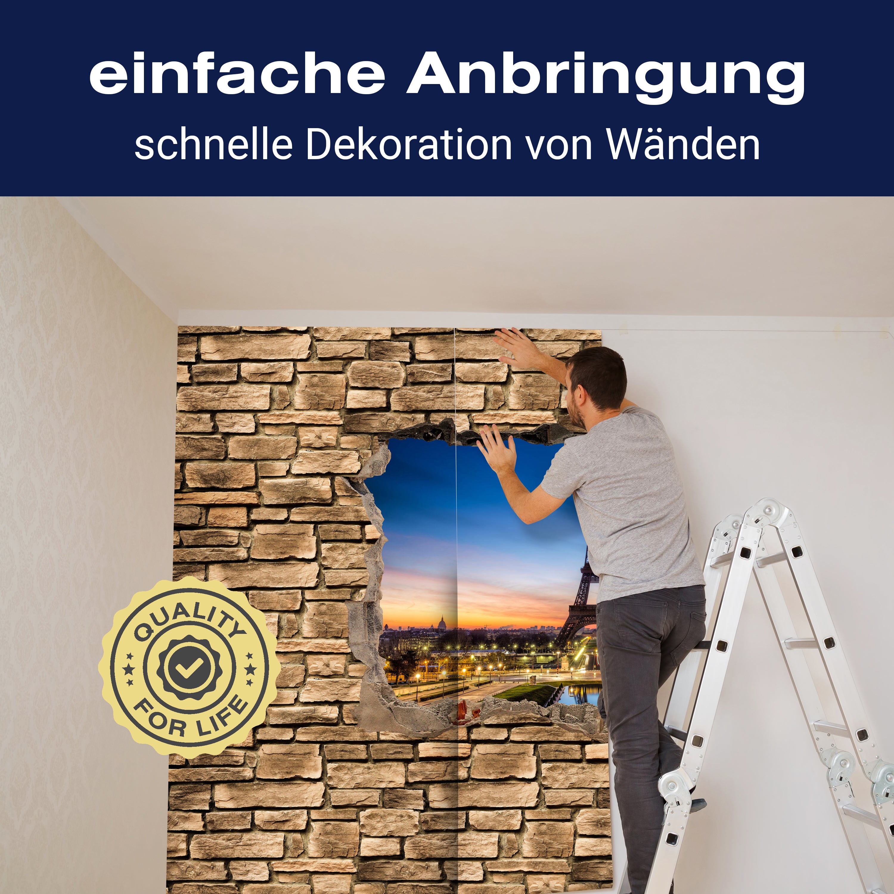 Fototapete 3D Eiffelturm bei Nacht Frankreich - Steinmauer M0652 - Bild 3 Fototapete 3D Eiffelturm bei Nacht Frankreich - Steinmauer M0652 - Bild 3