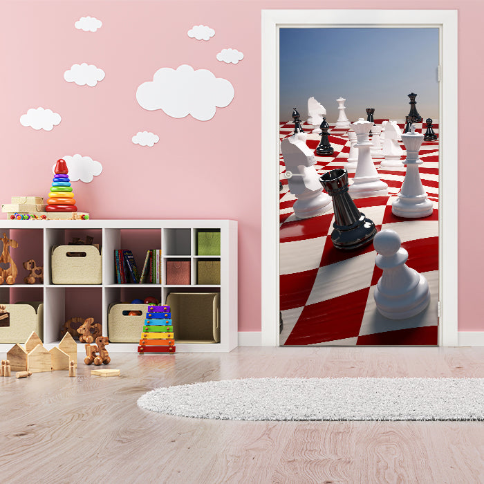 Türtapete Schach auf einem winkenden Schachfeld M0779 - Bild 1 Türtapete Schach auf einem winkenden Schachfeld M0779 - Bild 1