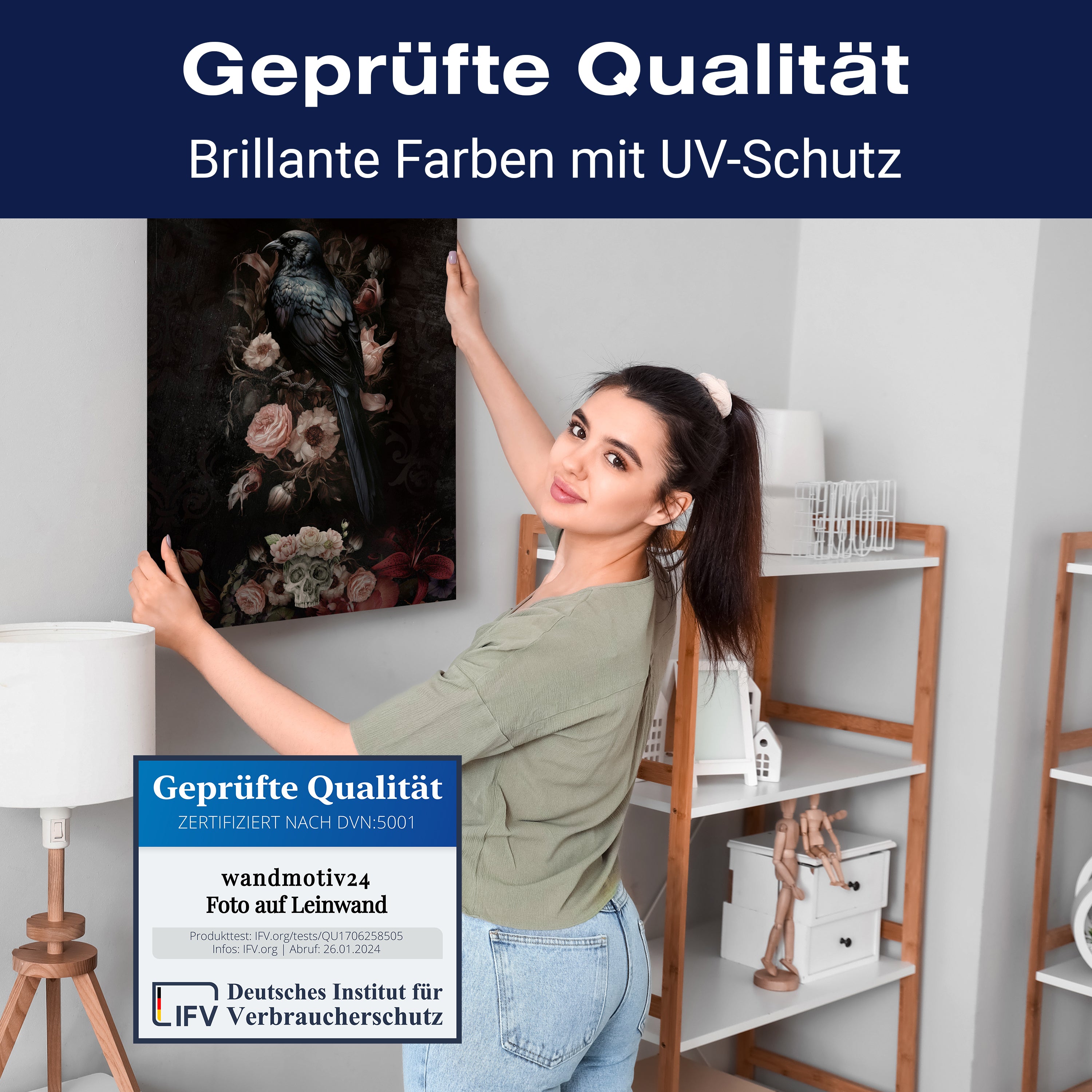 Leinwandbild Totenkopf, Rabe, Gothic, Hochformat M0791 kaufen - Bild 4 Leinwandbild Totenkopf, Rabe, Gothic, Hochformat M0791 kaufen - Bild 4