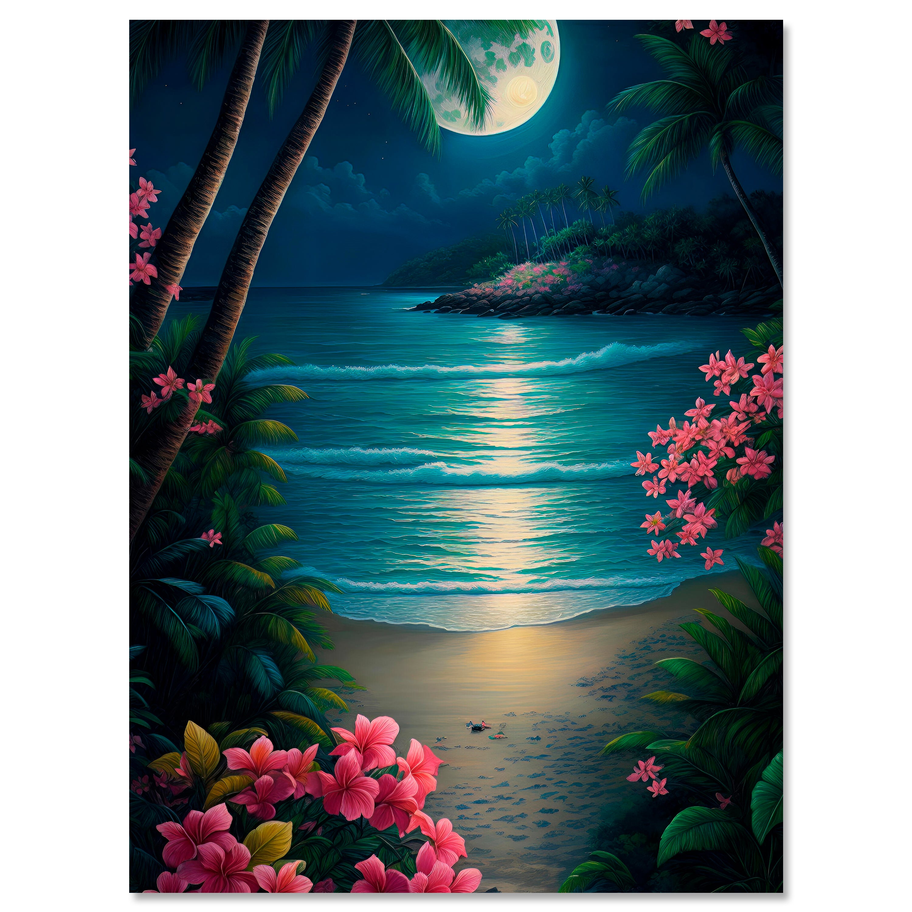 Leinwandbild Strand, Mond, Palmen, Hochformat M0809 kaufen - Bild 1 Leinwandbild Strand, Mond, Palmen, Hochformat M0809 kaufen - Bild 1