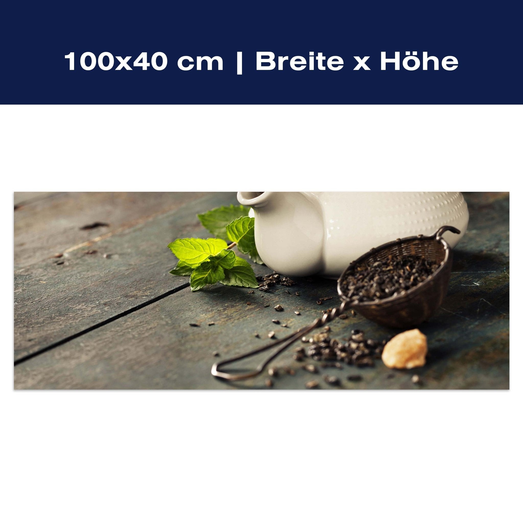 Leinwandbild Teekanne und Tasse Tee mit Minze M0845 Leinwandbild Teekanne und Tasse Tee mit Minze M0845