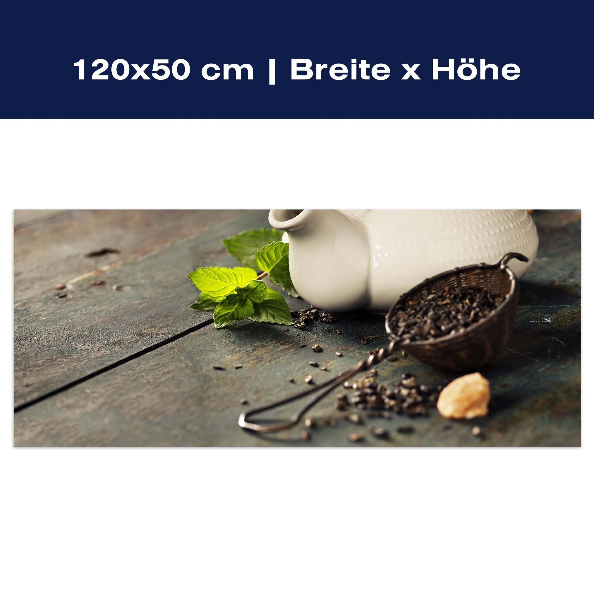 Leinwandbild Teekanne und Tasse Tee mit Minze M0845 Leinwandbild Teekanne und Tasse Tee mit Minze M0845