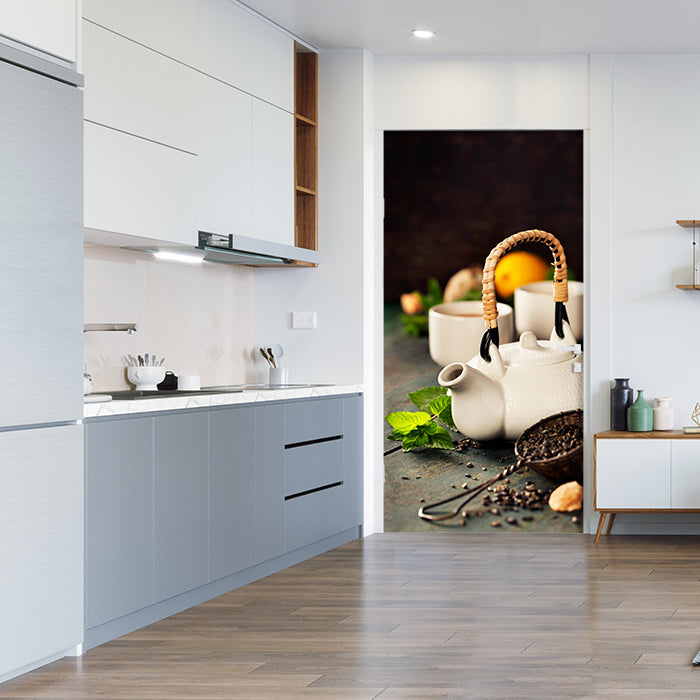 Türtapete Teekanne und Tasse Tee mit Minze M0845 - Bild 1 Türtapete Teekanne und Tasse Tee mit Minze M0845 - Bild 1