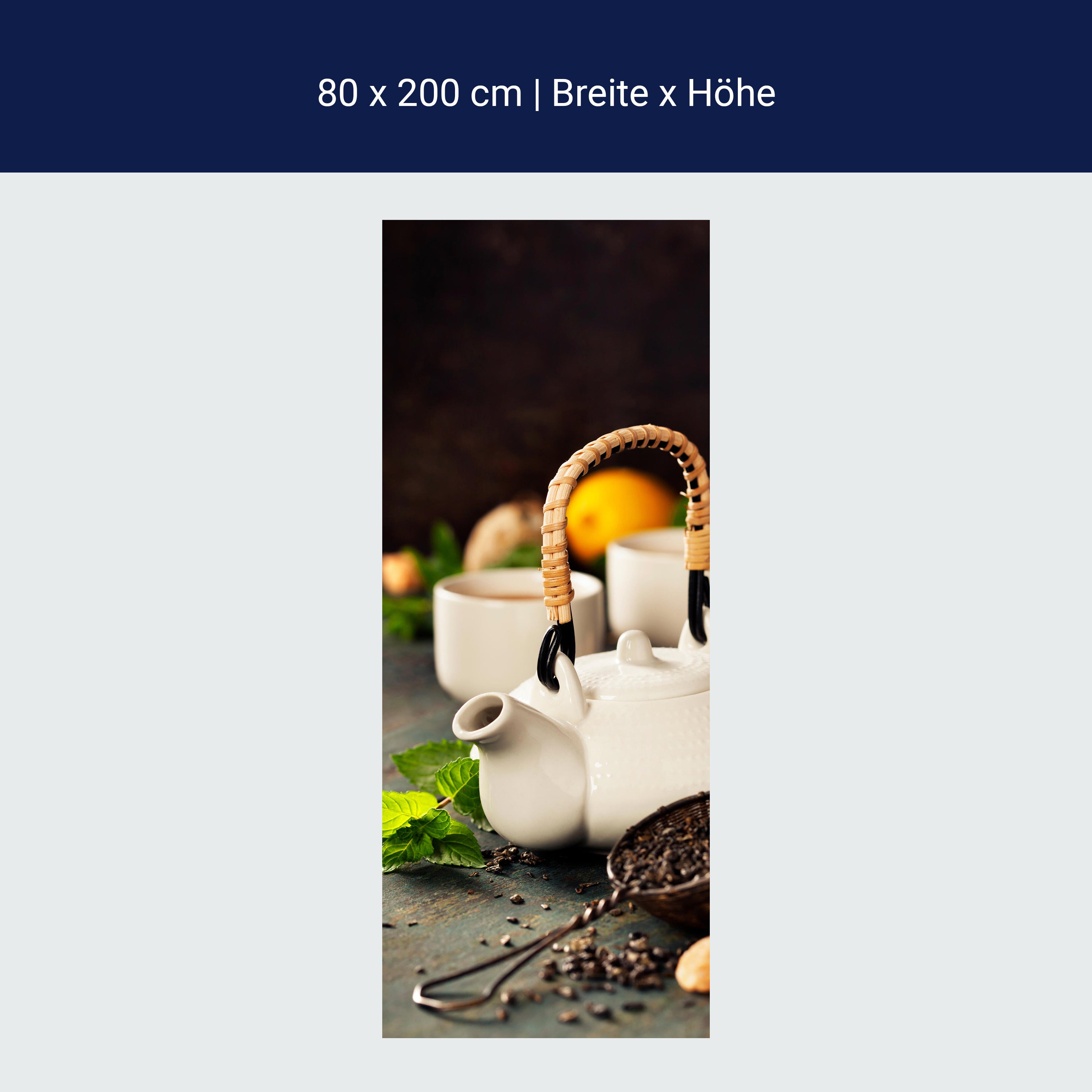 Türtapete Teekanne und Tasse Tee mit Minze M0845 Türtapete Teekanne und Tasse Tee mit Minze M0845