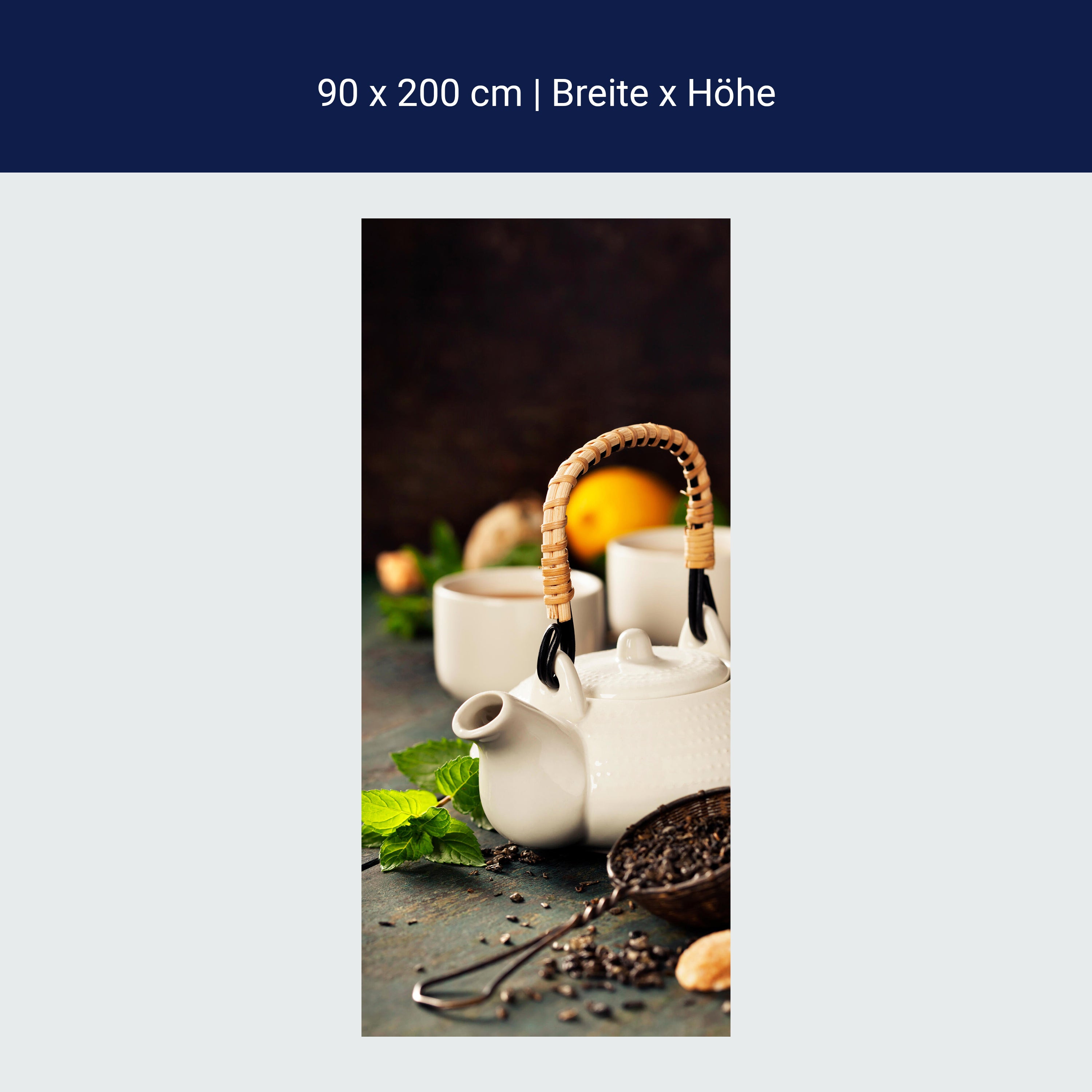 Türtapete Teekanne und Tasse Tee mit Minze M0845 Türtapete Teekanne und Tasse Tee mit Minze M0845