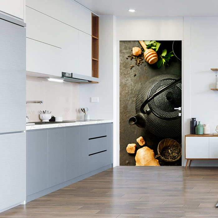 Türtapete Rustikale Teekanne mit Ingwer und Minze M0846 - Bild 1 Türtapete Rustikale Teekanne mit Ingwer und Minze M0846 - Bild 1