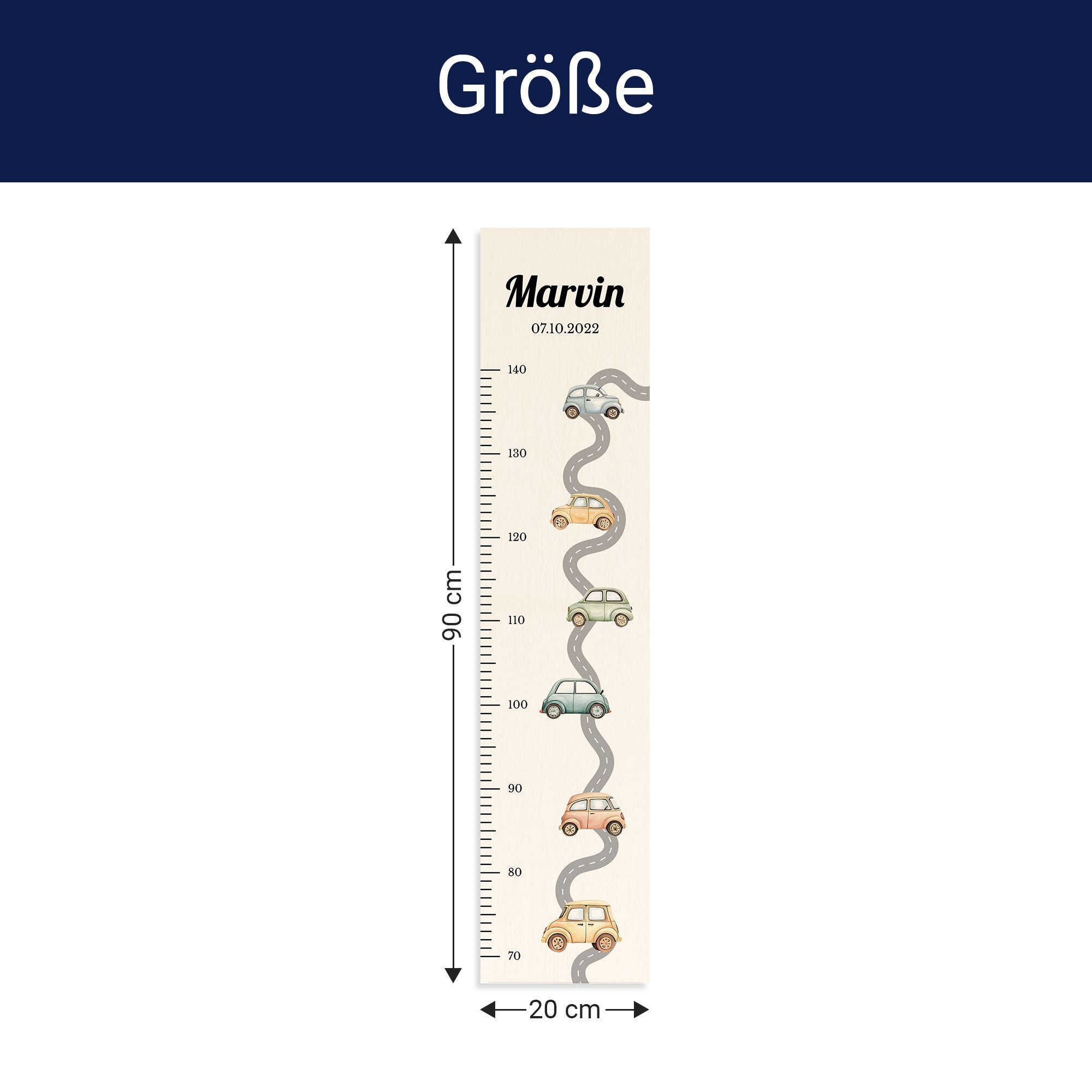 Größe der Messlatte - Breite: 20cm, Höhe 90cm, Tiefe: 1,2cm Größe der Messlatte - Breite: 20cm, Höhe 90cm, Tiefe: 1,2cm