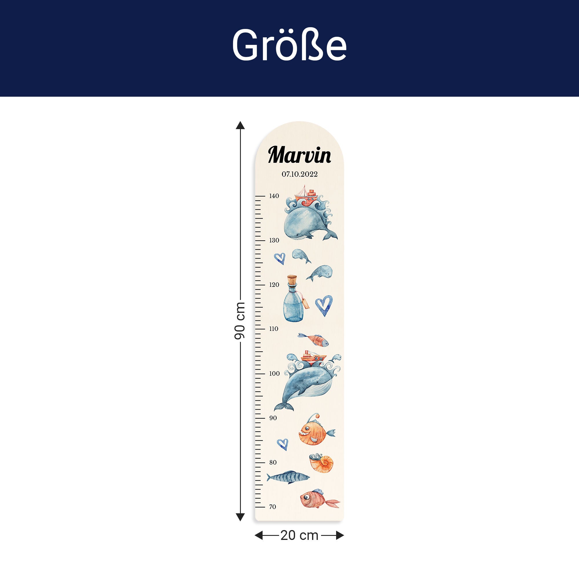 Größe der Messlatte - Breite: 20cm, Höhe 90cm, Tiefe: 1,2cm Größe der Messlatte - Breite: 20cm, Höhe 90cm, Tiefe: 1,2cm