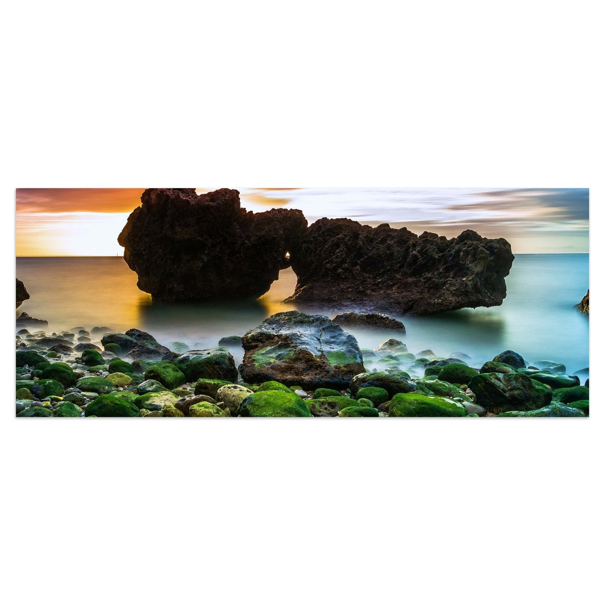 Leinwandbild Strand bei Sonnenuntergang mit Felsen M0902 kaufen - Bild 1 Leinwandbild Strand bei Sonnenuntergang mit Felsen M0902 kaufen - Bild 1