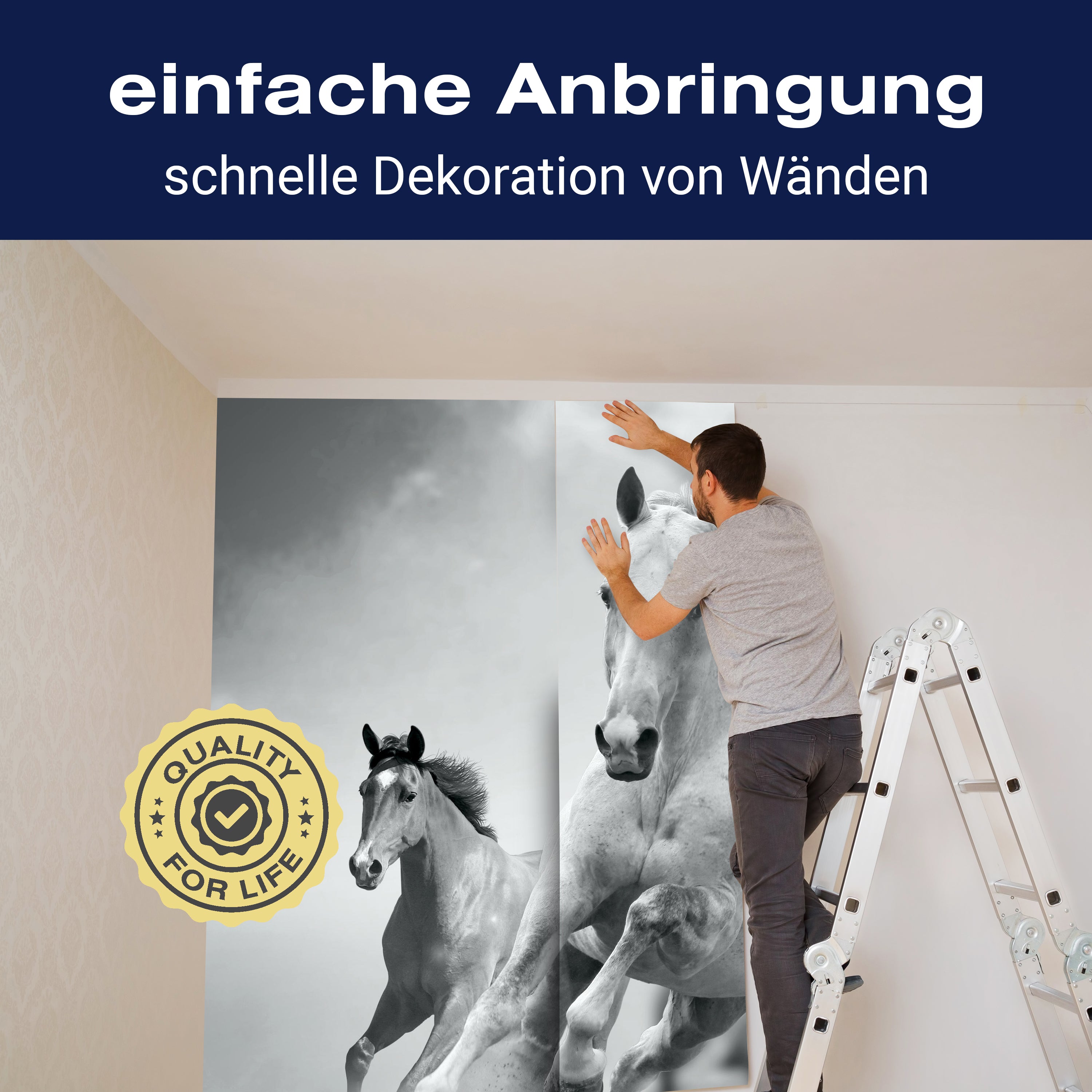 Fototapete Pferde laufen in Weiß und Schwarz M0945 - Bild 3 Fototapete Pferde laufen in Weiß und Schwarz M0945 - Bild 3