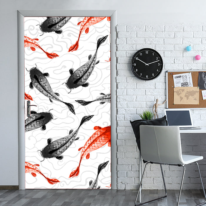 Türtapete rote und schwarze Koi-Karpfen M0946 - Bild 1 Türtapete rote und schwarze Koi-Karpfen M0946 - Bild 1