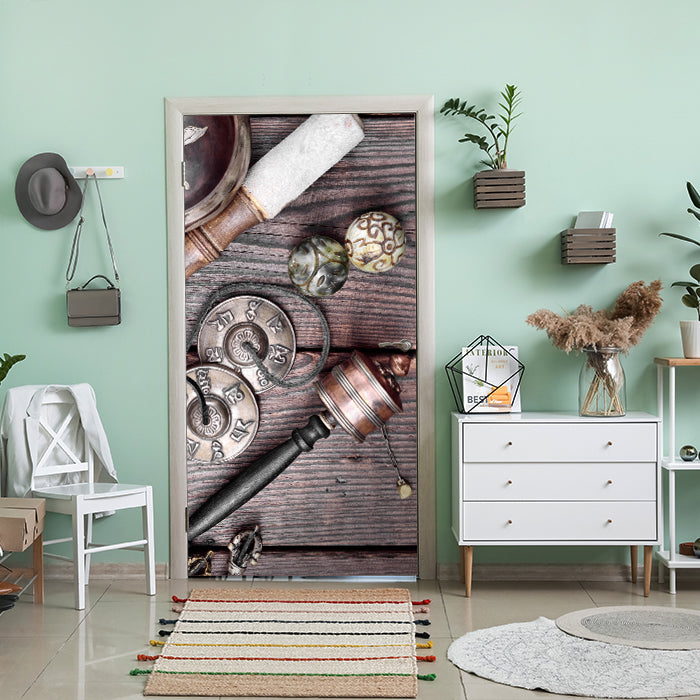 Türtapete Tibetische Objekte zur Meditation M0976 - Bild 1 Türtapete Tibetische Objekte zur Meditation M0976 - Bild 1