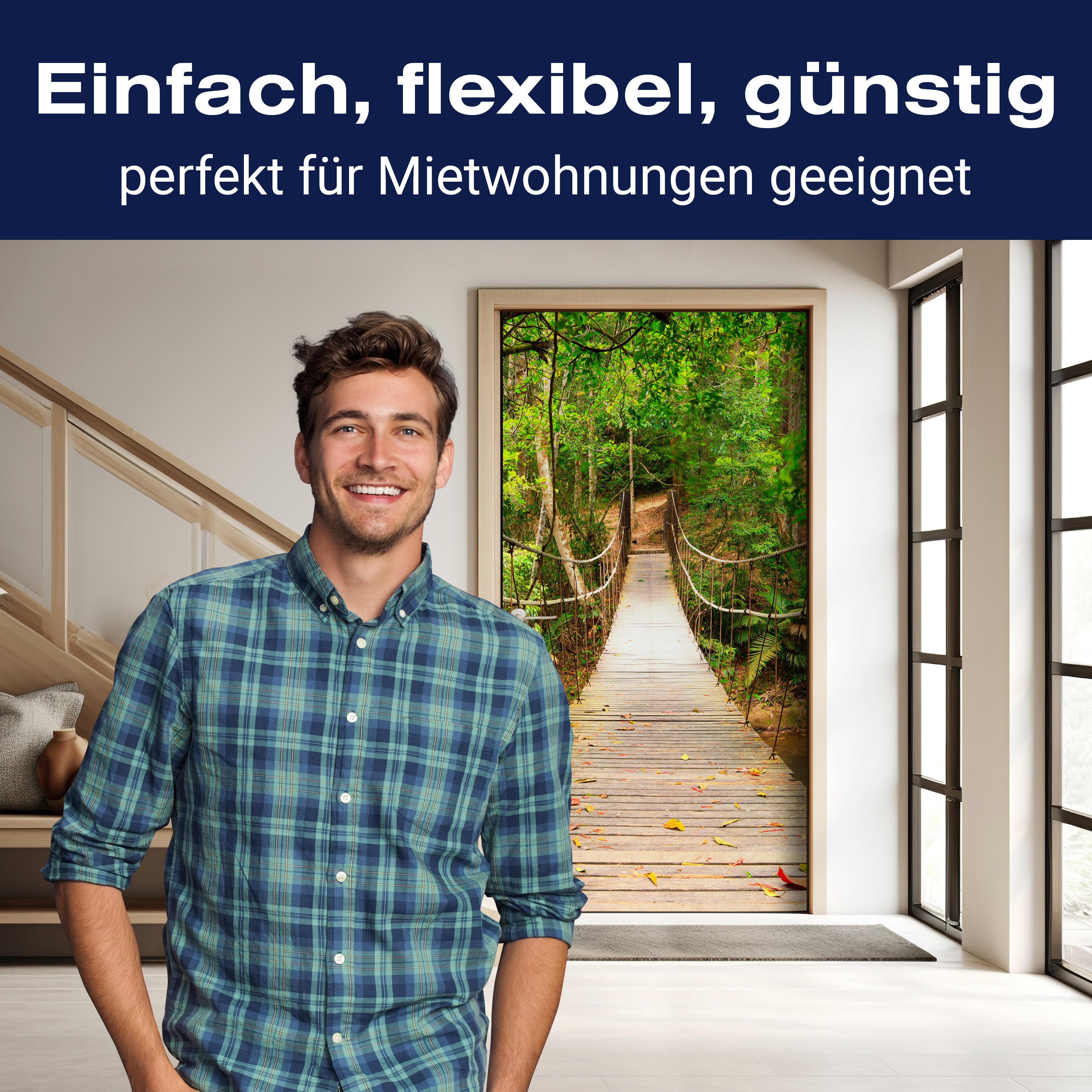 Türtapete Holz-brücke im Wald, Hängebrücke, Natur M1067 - Bild 3 Türtapete Holz-brücke im Wald, Hängebrücke, Natur M1067 - Bild 3